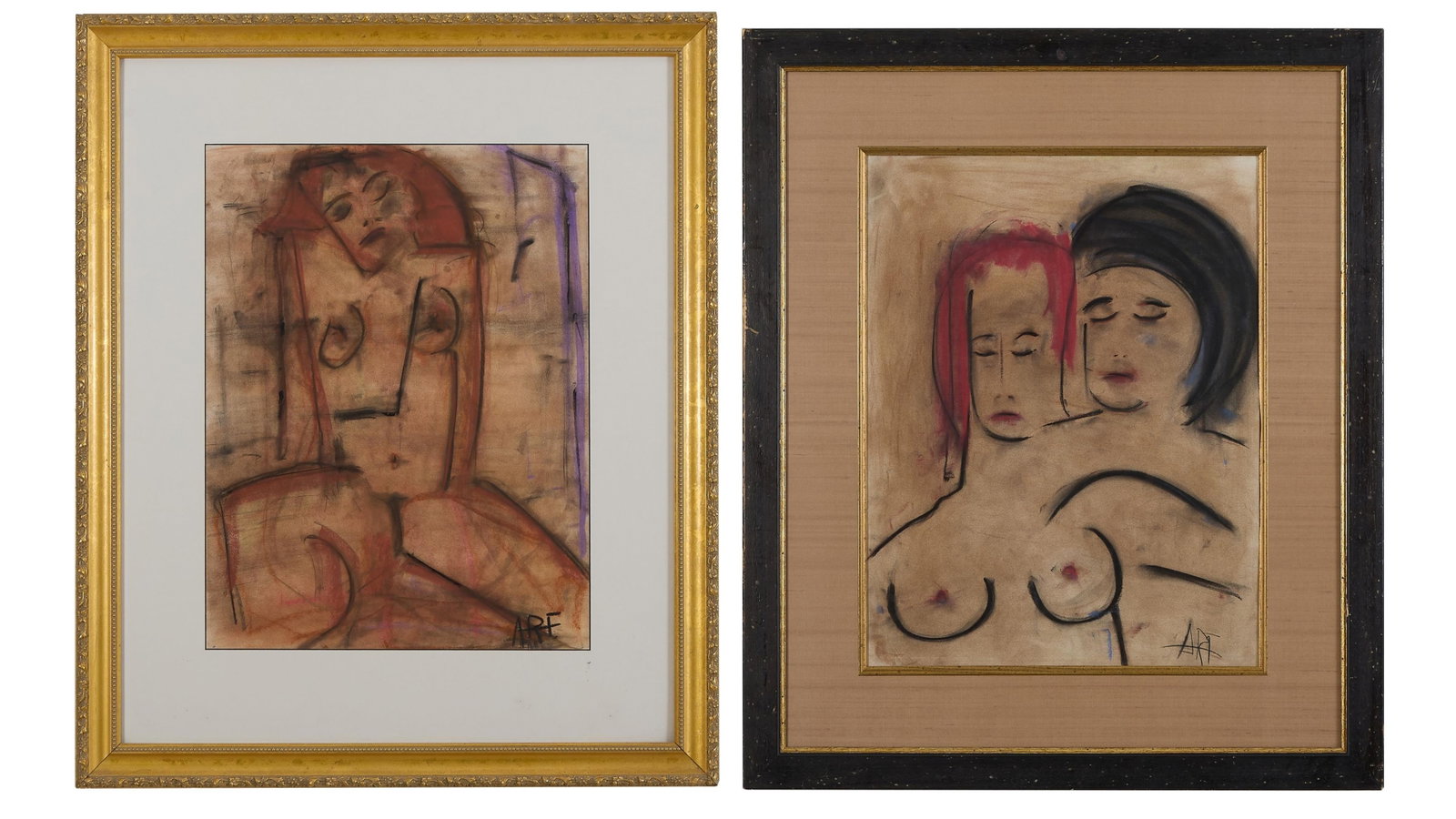 Continental School (20th Century), "Two Female Nudes," Each Sight- H.- 23 in., W.- 17 1/2 in.; (1 of 9)