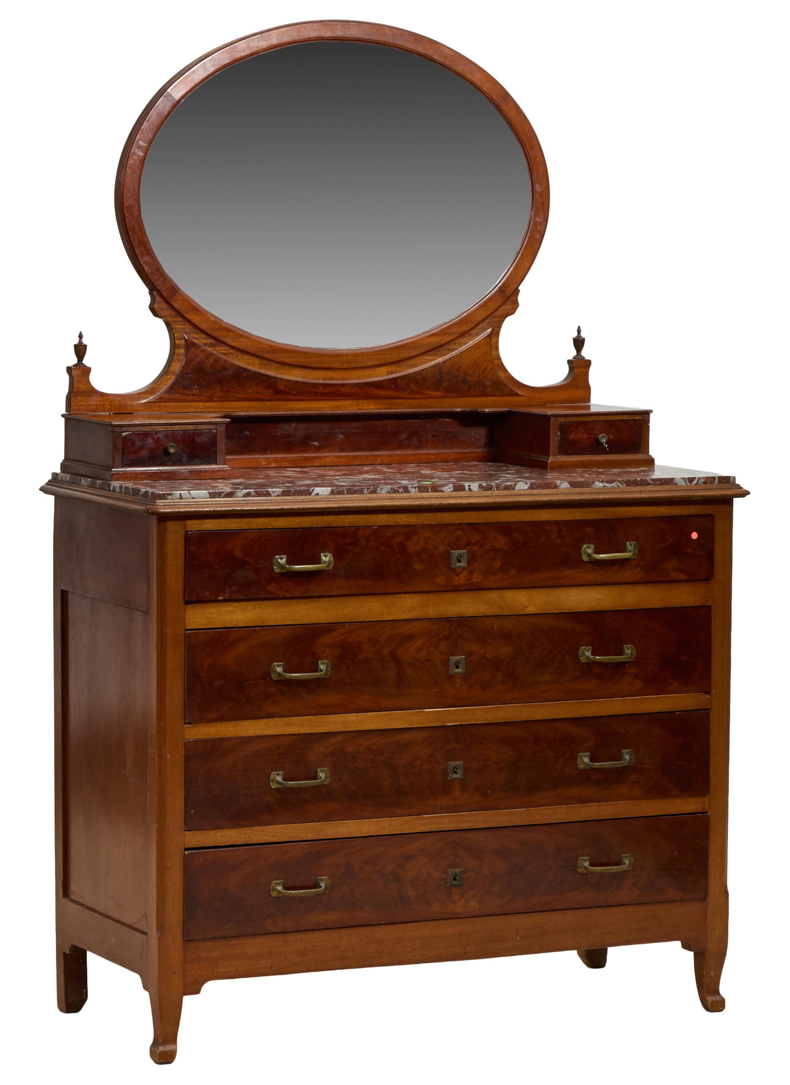 French Art Nouveau Marble Top Walnut Dressing Commode, early 20th c., H.- 73 in., W.- 47 1/2 in., (1 of 2)