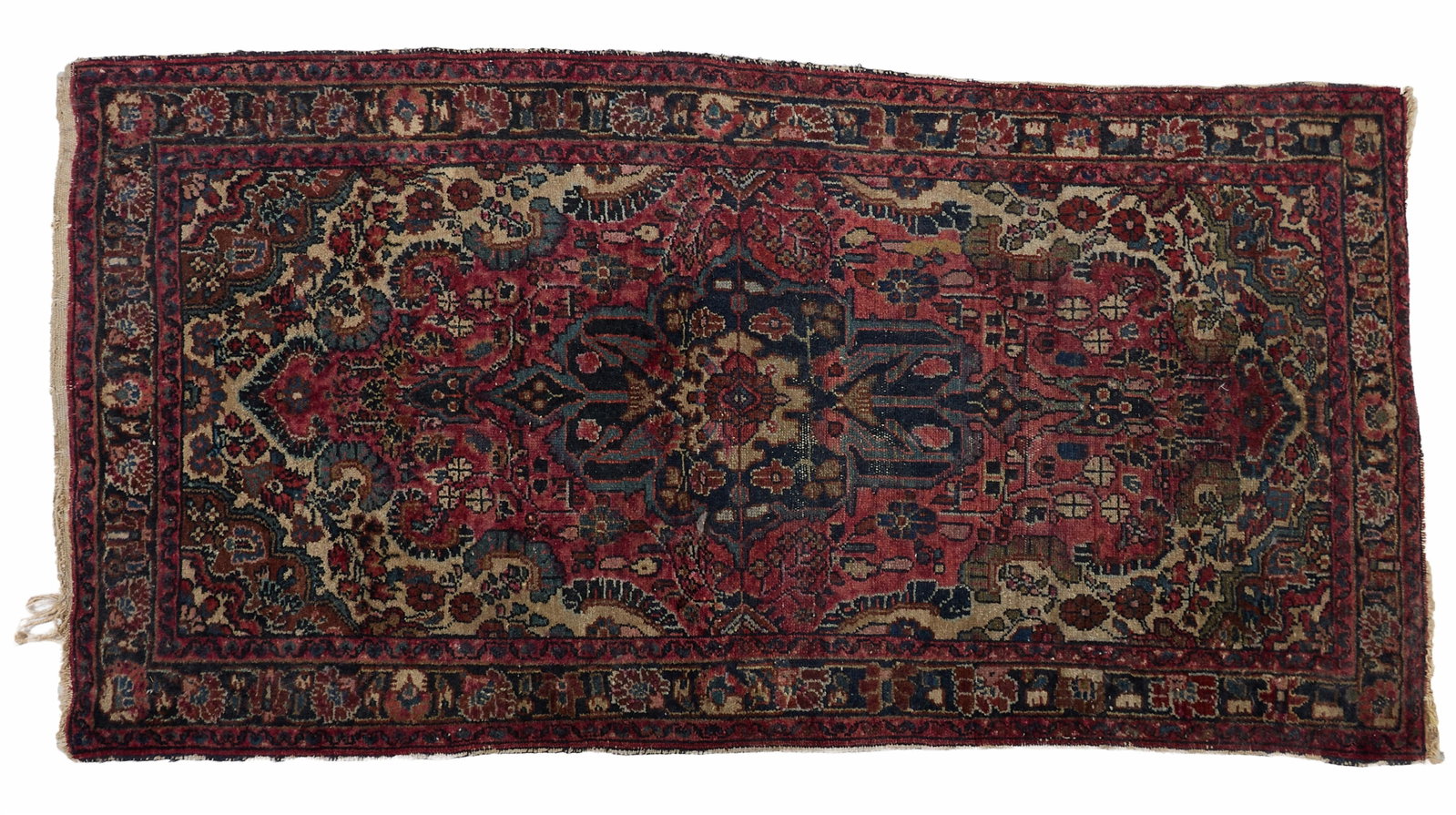 Antique Persian Sarouk Carpet, 2' 8 x 5' 3.: Antique Persian Sarouk Carpet, central medallion, salmon-red field, 2' 8 x 5' 3.