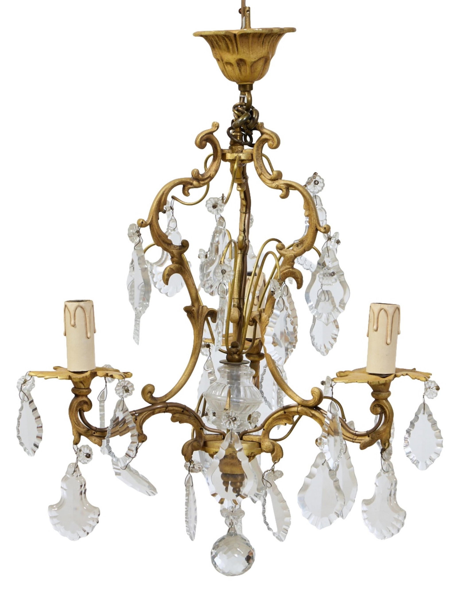 French Louis XV Style Chrystal Chandelier, mid 20th c., H.- 28 in., Dia.- 17 in. (1 of 2)