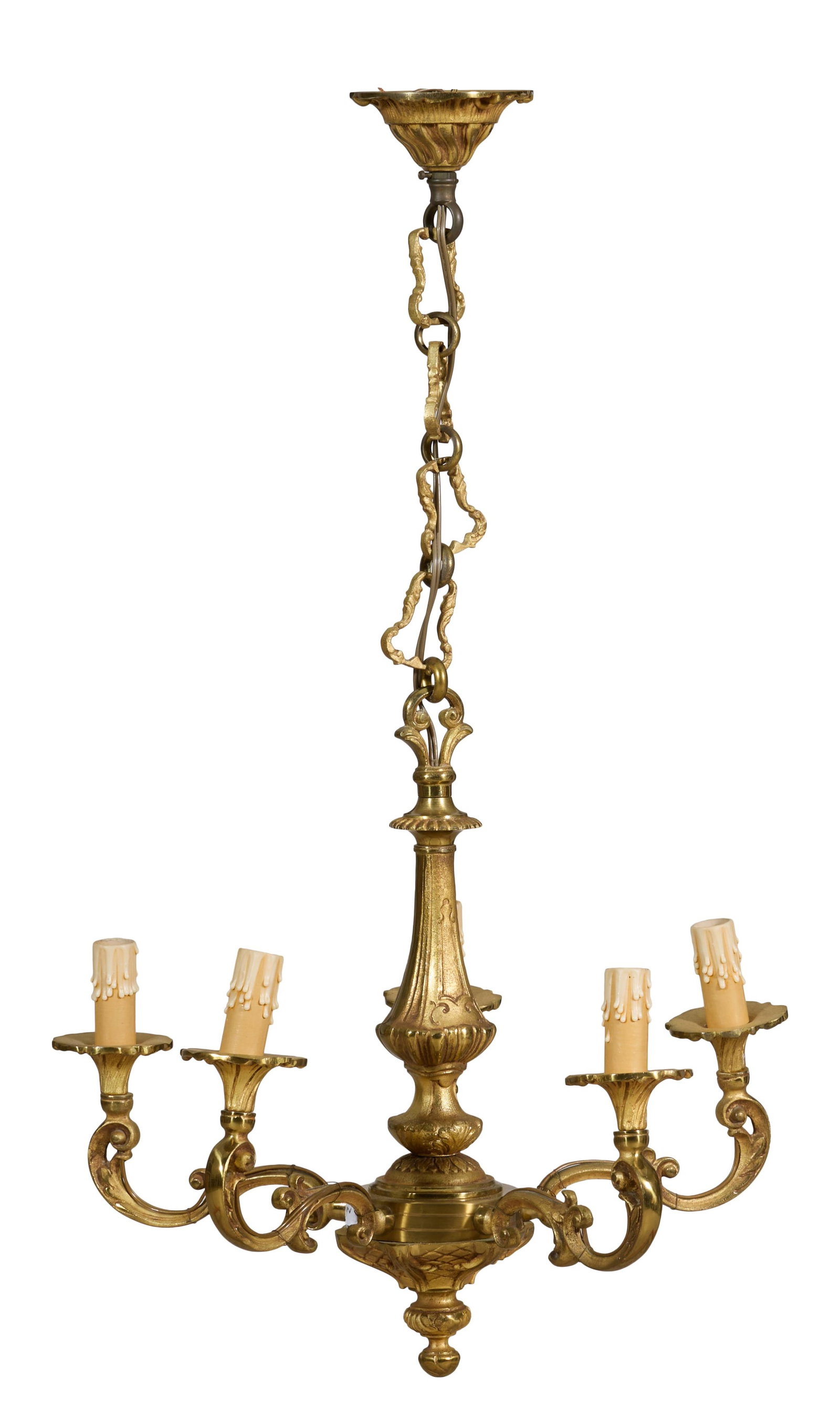 French Louis XV Style Gilt Bronze Six Light Chandelier, 20th c., H.- 16 1/2 in., Dia.- 16 1/2 in. (1 of 1)
