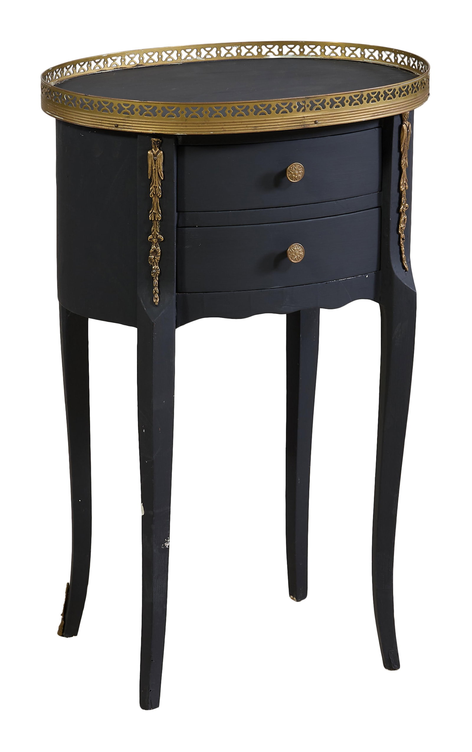 French Louis XV Style Ormolu Mounted Noir Peinte Side Table, late 20th c., H.- 26 in., W.- 17 in., (1 of 1)