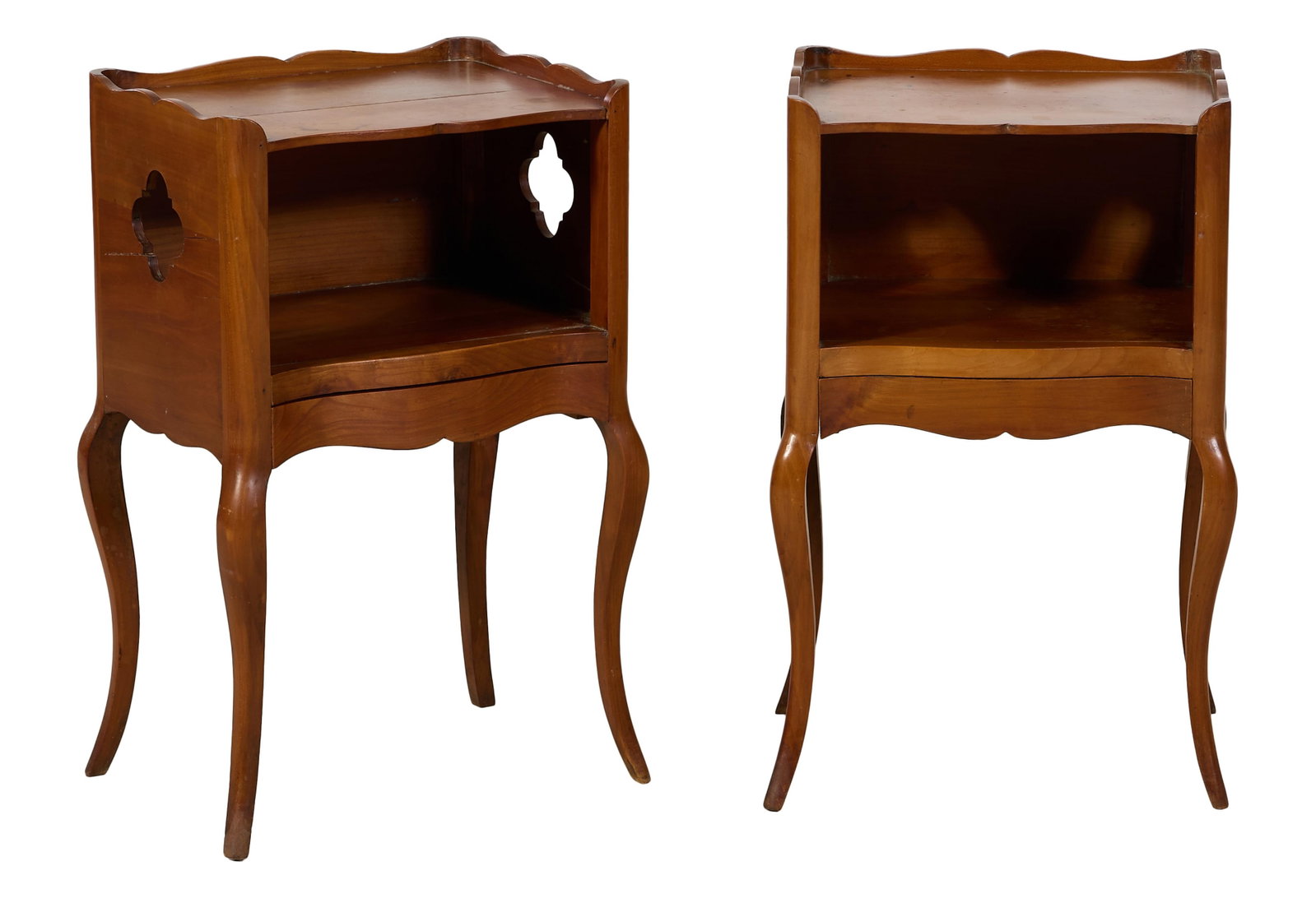 Pair of French Louis XV Style Cherry Nightstands, early to mid 20th c., Each- H.- 25 in., W.- 15 (1 of 1)