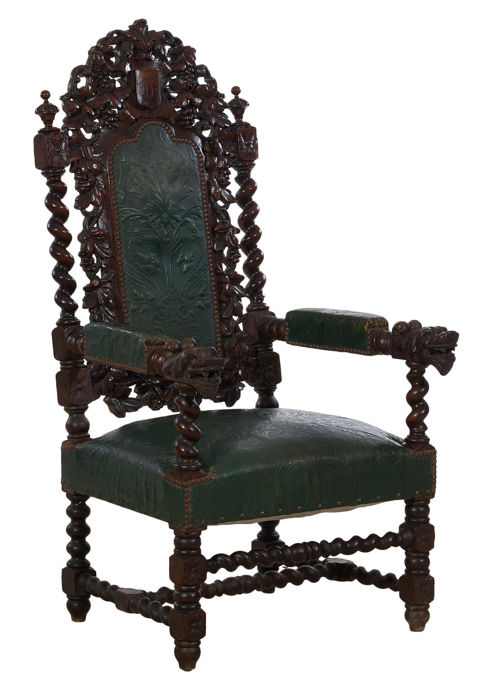 French Renaissance Revival Carved Oak Throne Chair, late 19th c., H.- 50 in., W.- 26 3/4 in., D.- 25 (1 of 5)