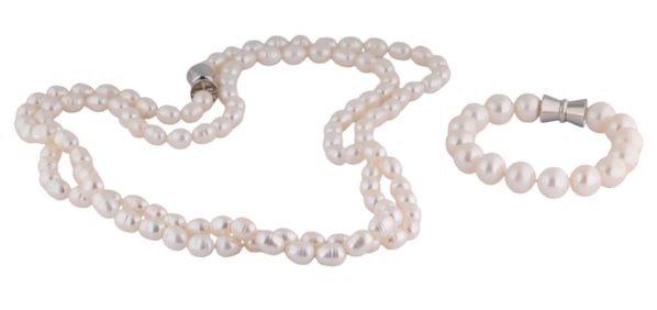 Two-Piece Set of Pearls, Strand- L.- 67 1/4 in.; Bracelet- L.- 8 1/2 in. (2 Pcs.)