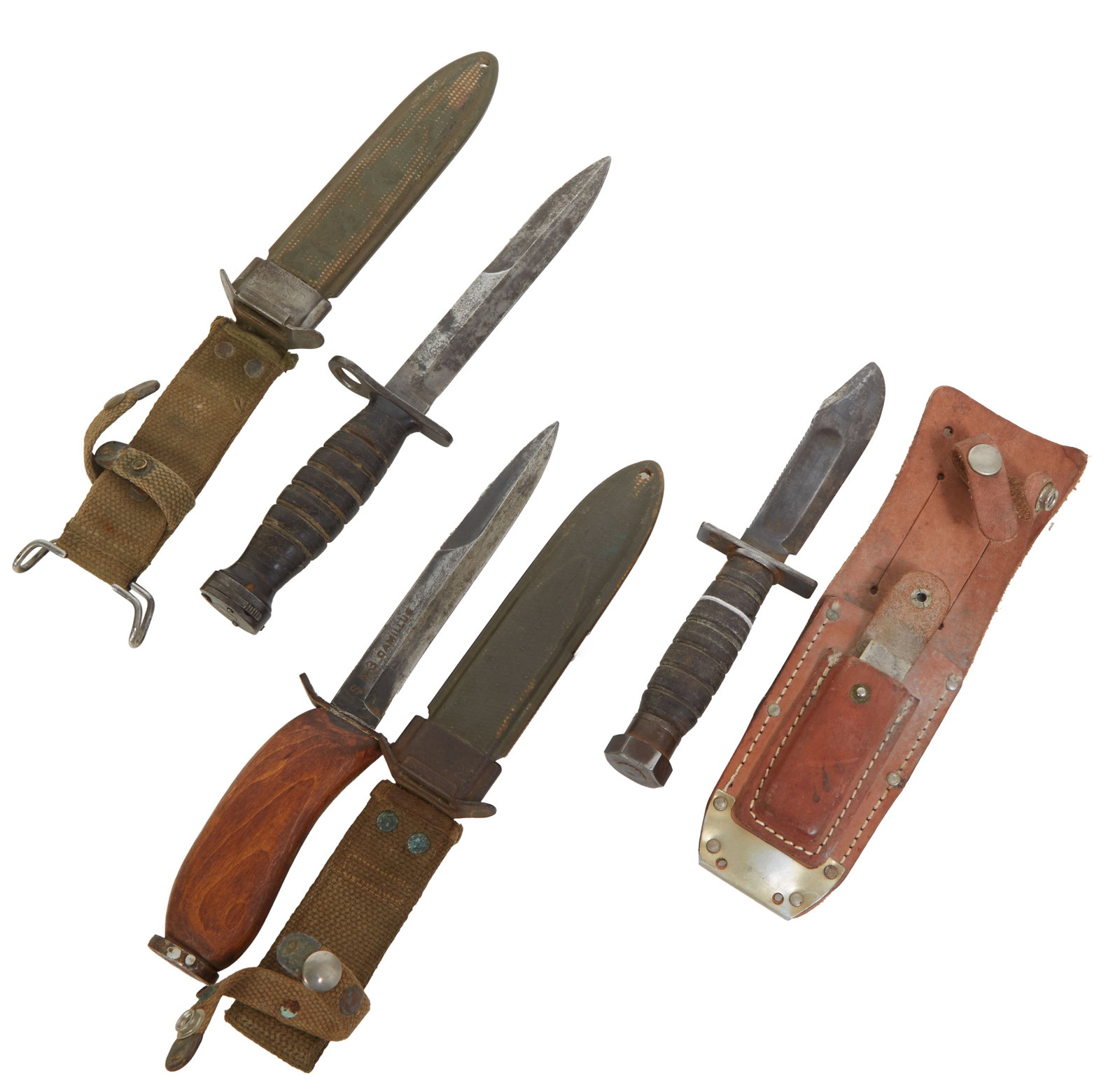 Three American Military Style Knives, 20th c., M3- L.- Blade- 6 5/8 in., Overall- 11 1/2 in.; (1 of 4)