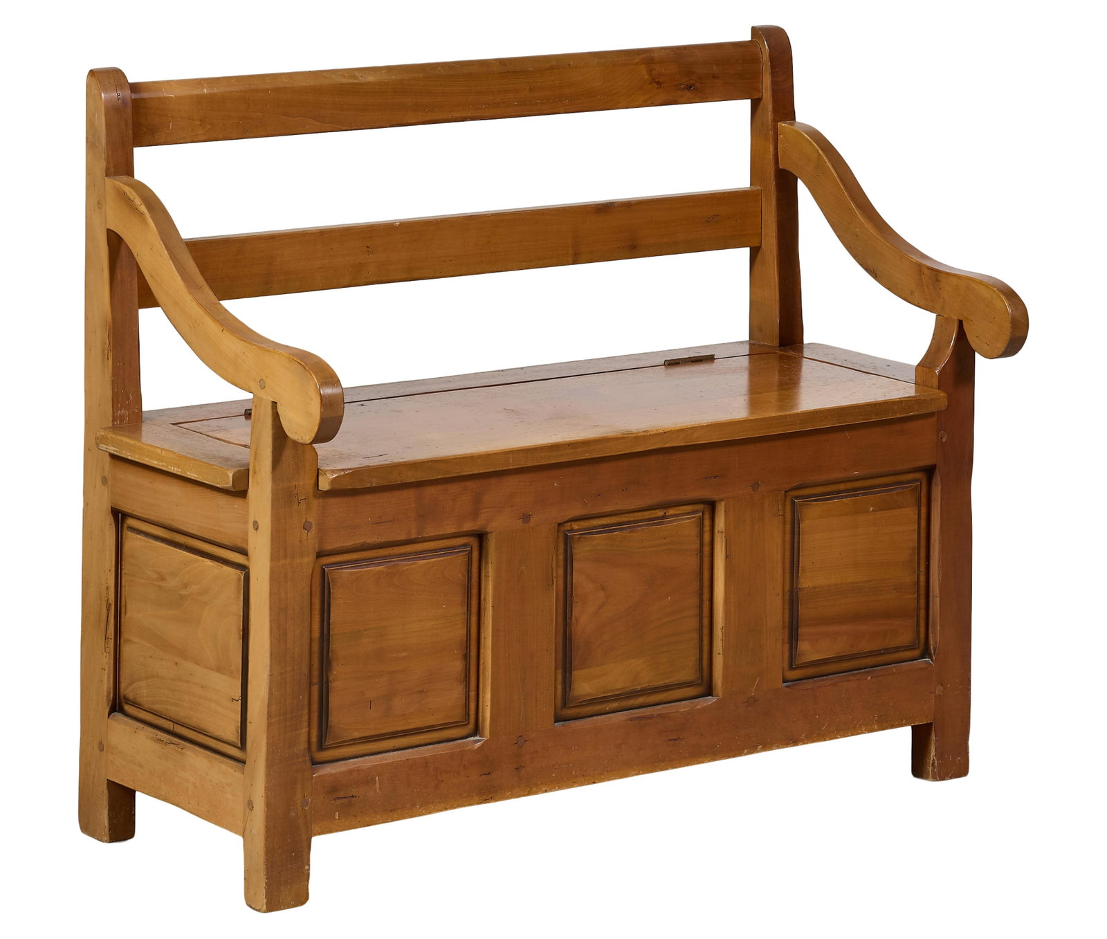 French Provincial Style Cherry Hall Bench, late 20th c., H.- 33 in., W.- 40 1/2 in., D.- 18 in. (1 of 2)