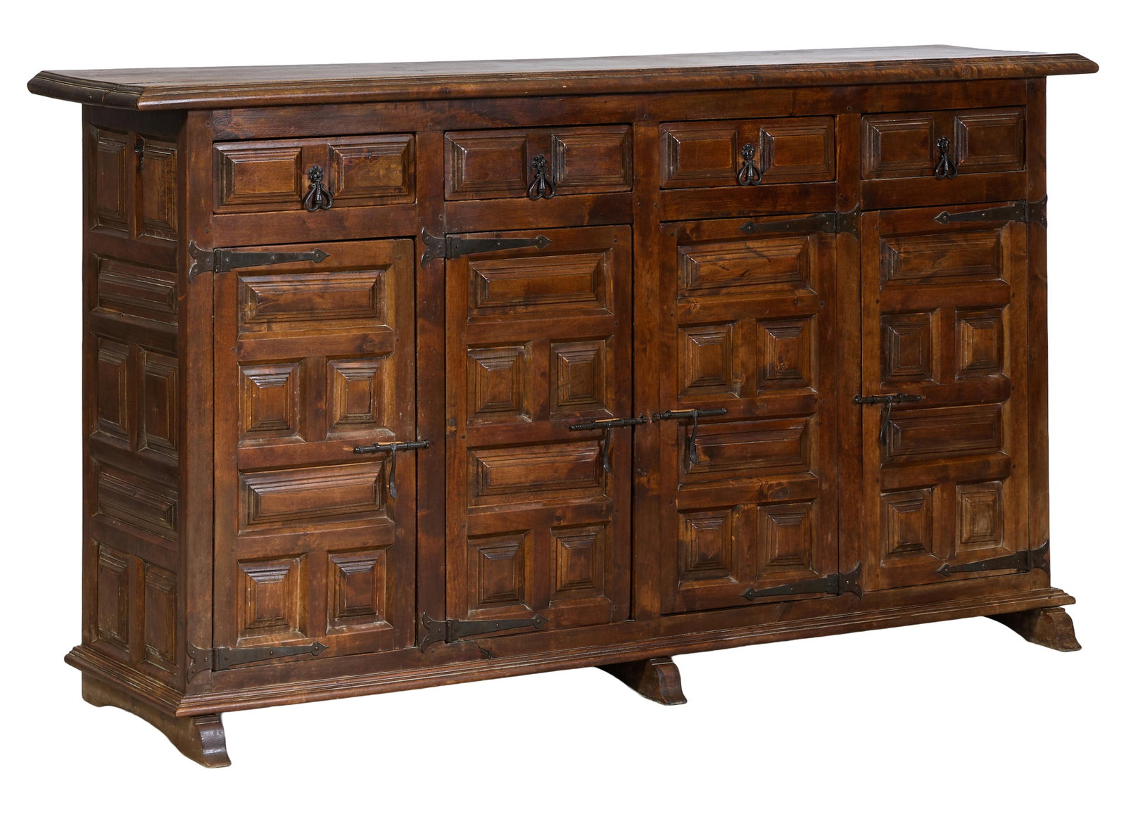 Rustic Spanish Style Raised Panel Enfilade, late 20th c., H.- 43 in., W.- 78 1/2 in., D.- 21 1/4 in. (1 of 1)