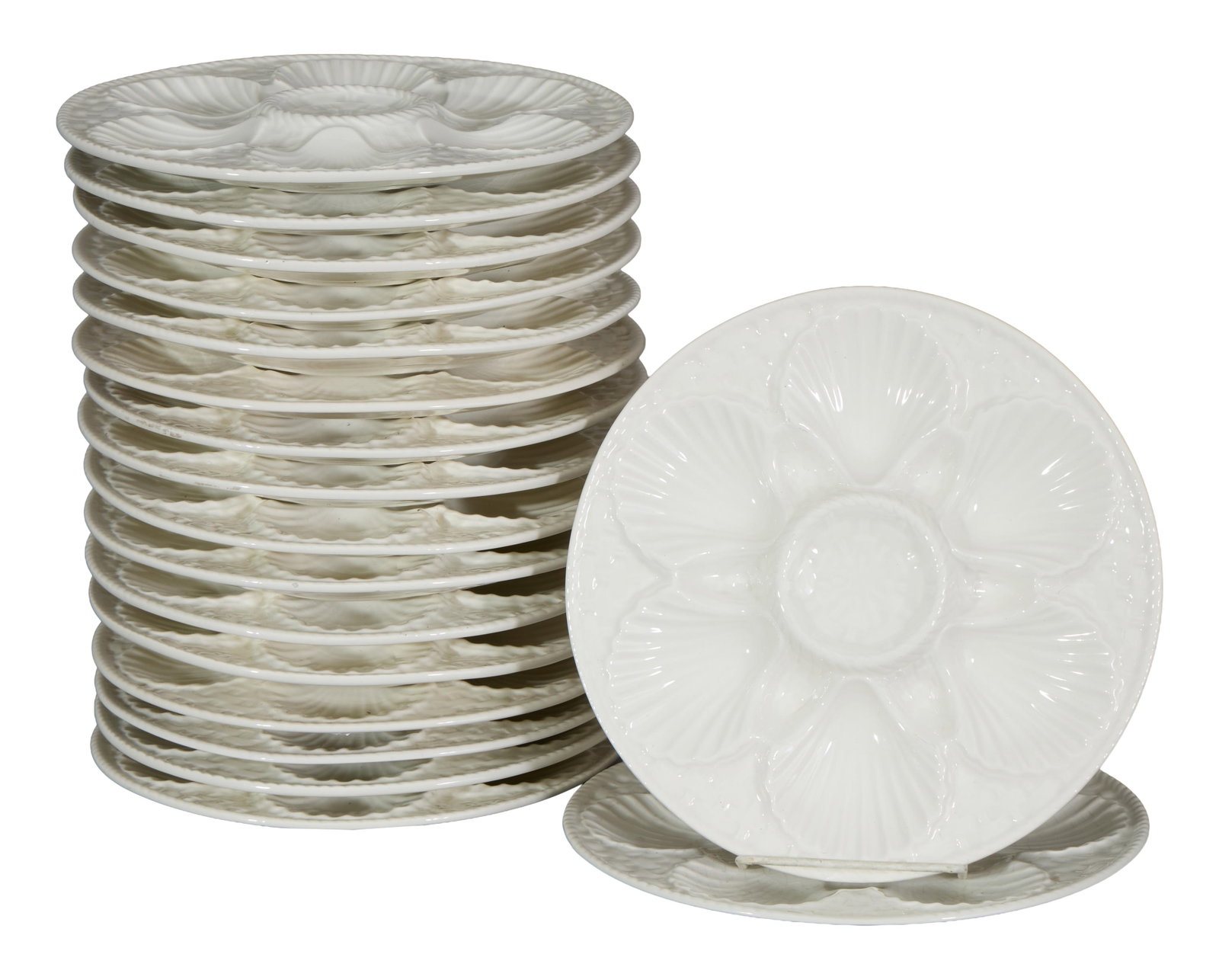 Set of Eighteen French Porcelain Oyster Plates, 20th c., H.- 1 in., Dia.- 9 3/8 in. (18 Pcs.) (1 of 2)