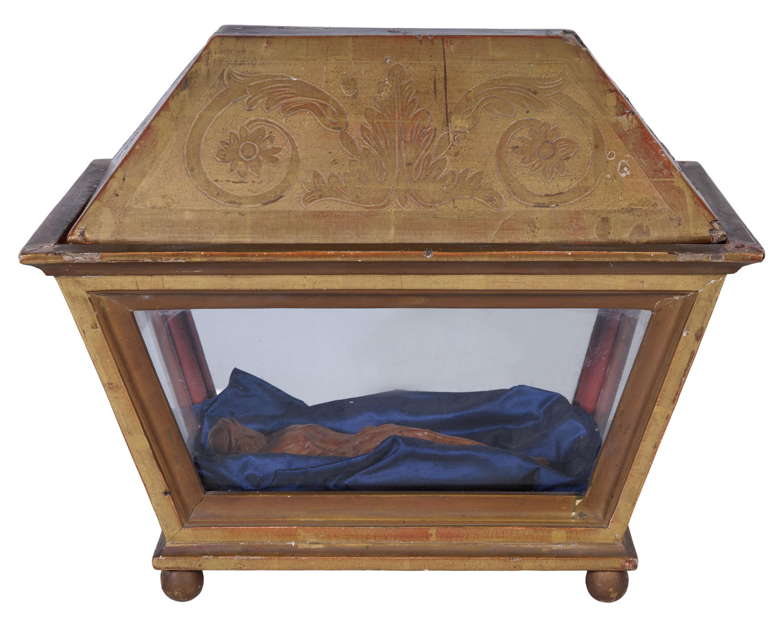 Giltwood Tabletop Reliquary Case, 19th c., H.- 14 in., W.- 16 in., D.- 9 in. (1 of 3)