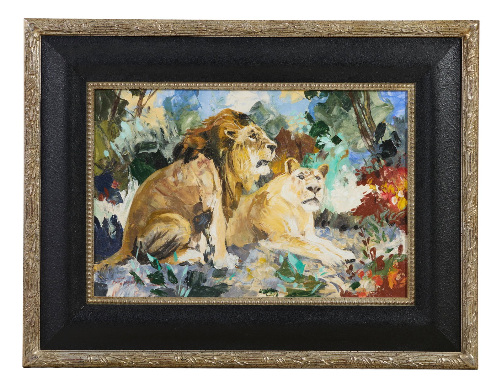 American School (20th/21st Century), "Lions," H.- 24 in., W.- 36 in., Framed- H.- 39 1/2 in., W.- 51 (1 of 4)