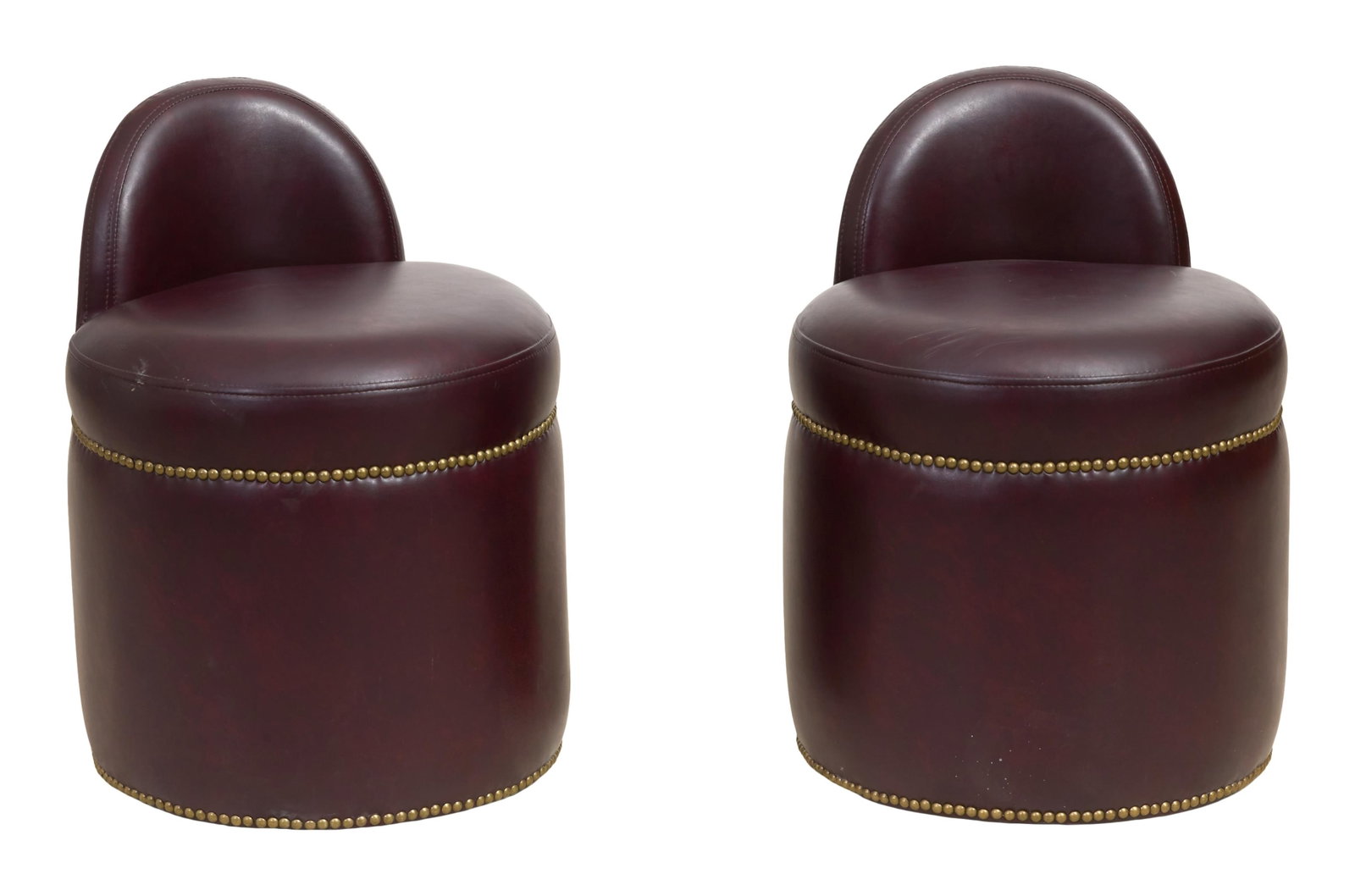 Pair of Contemporary Leather Drum Stools, late 20th c., H.- 24 1/2 in., Dia.- 18 in. (2 Pcs.) (1 of 1)