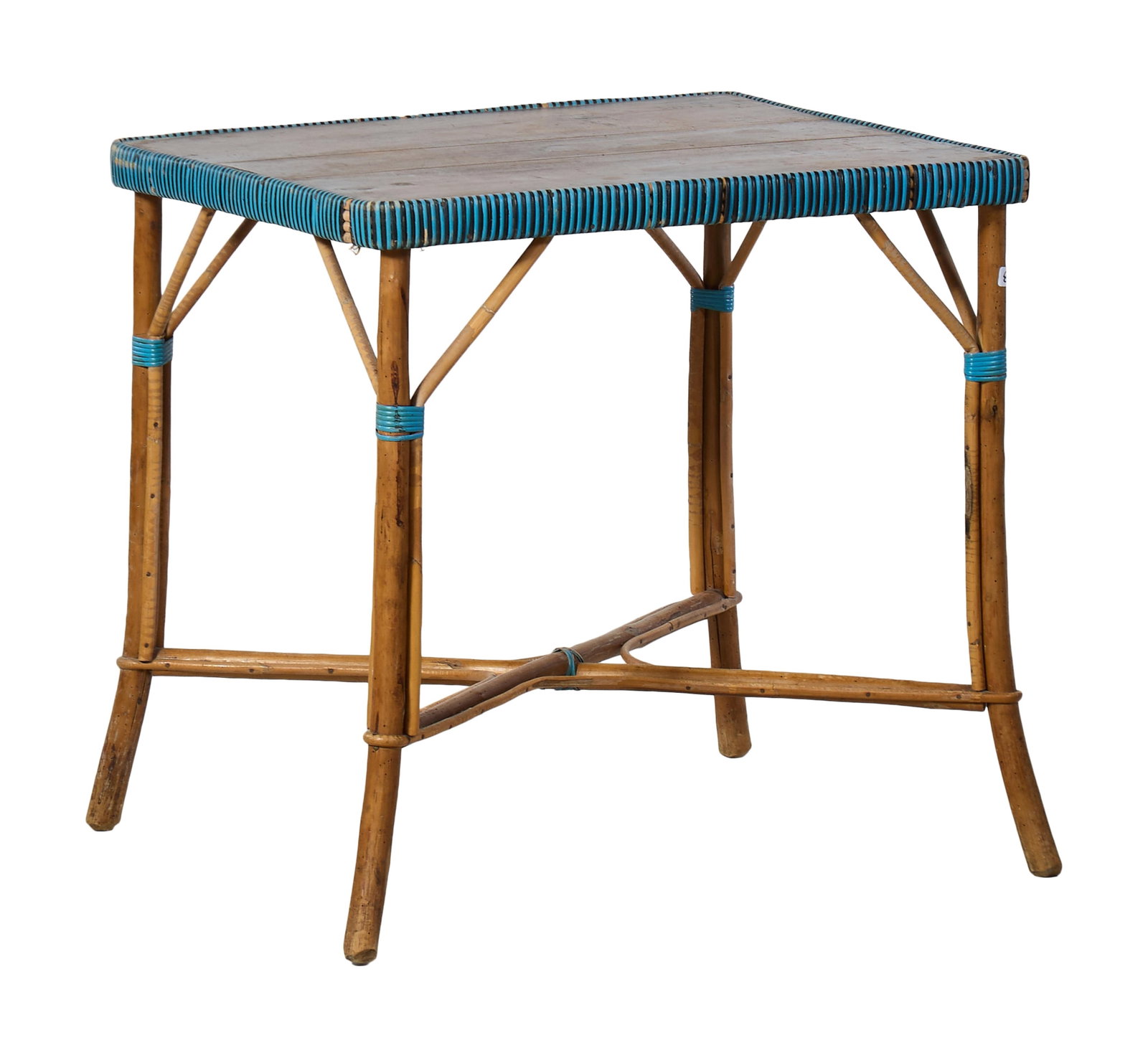 French Art Nouveau Cherry and Bamboo Side Table, early 20th c., H.- 28 1/2 in., W.- 31 in., D.- 31 (1 of 1)