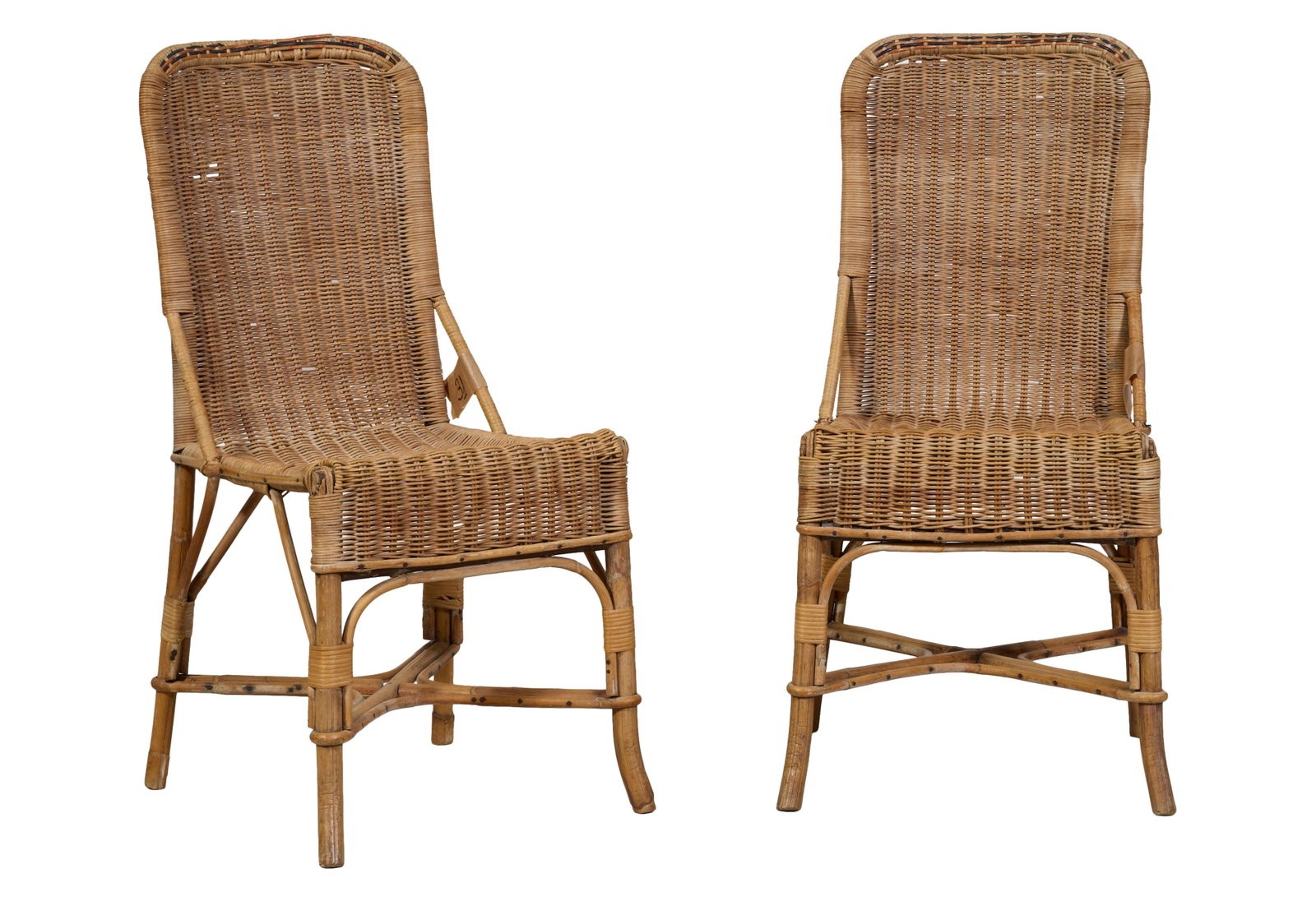 Pair of French Art Nouveau Wicker Side Chairs, early 20th c., Each- H.- 33 1/2 in., W.- 16 in., D.- (1 of 1)
