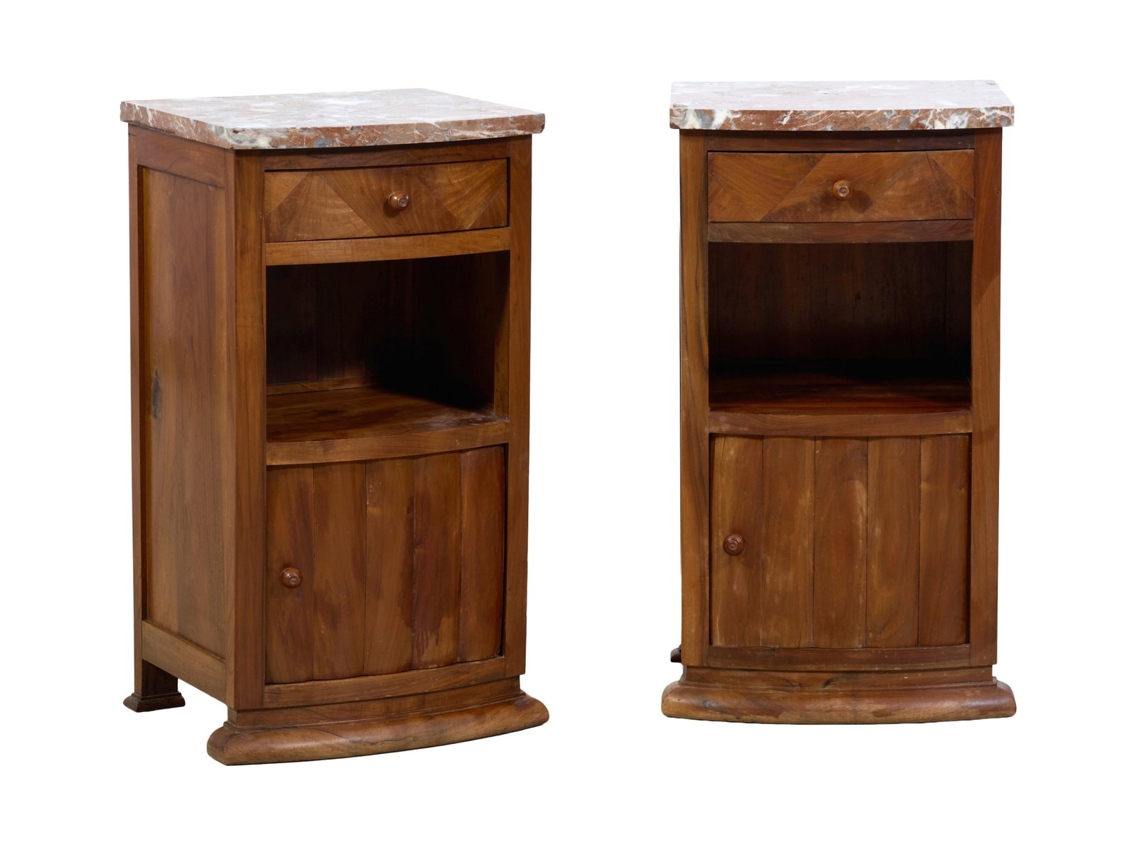 Pair of French Art Nouveau Marble Top Nightstands, early 20th c., Each- H.- 30 1/2 in., W.- 16 1/2 (1 of 2)