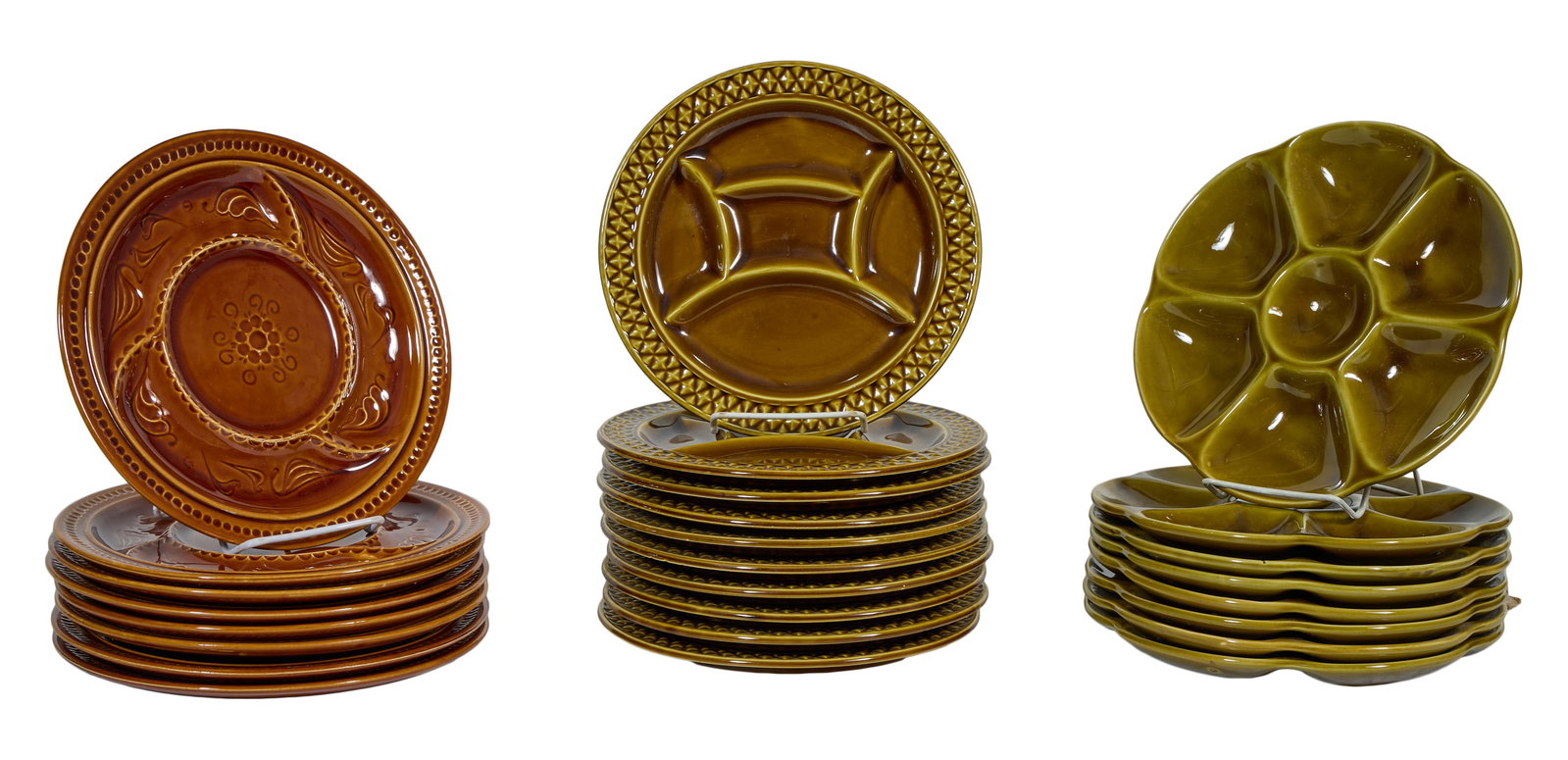 Twenty Six French Provincial Glazed Earthenware Plates, mid/late 20th c., Largest- Dia.- 9 3/4 in. (1 of 4)