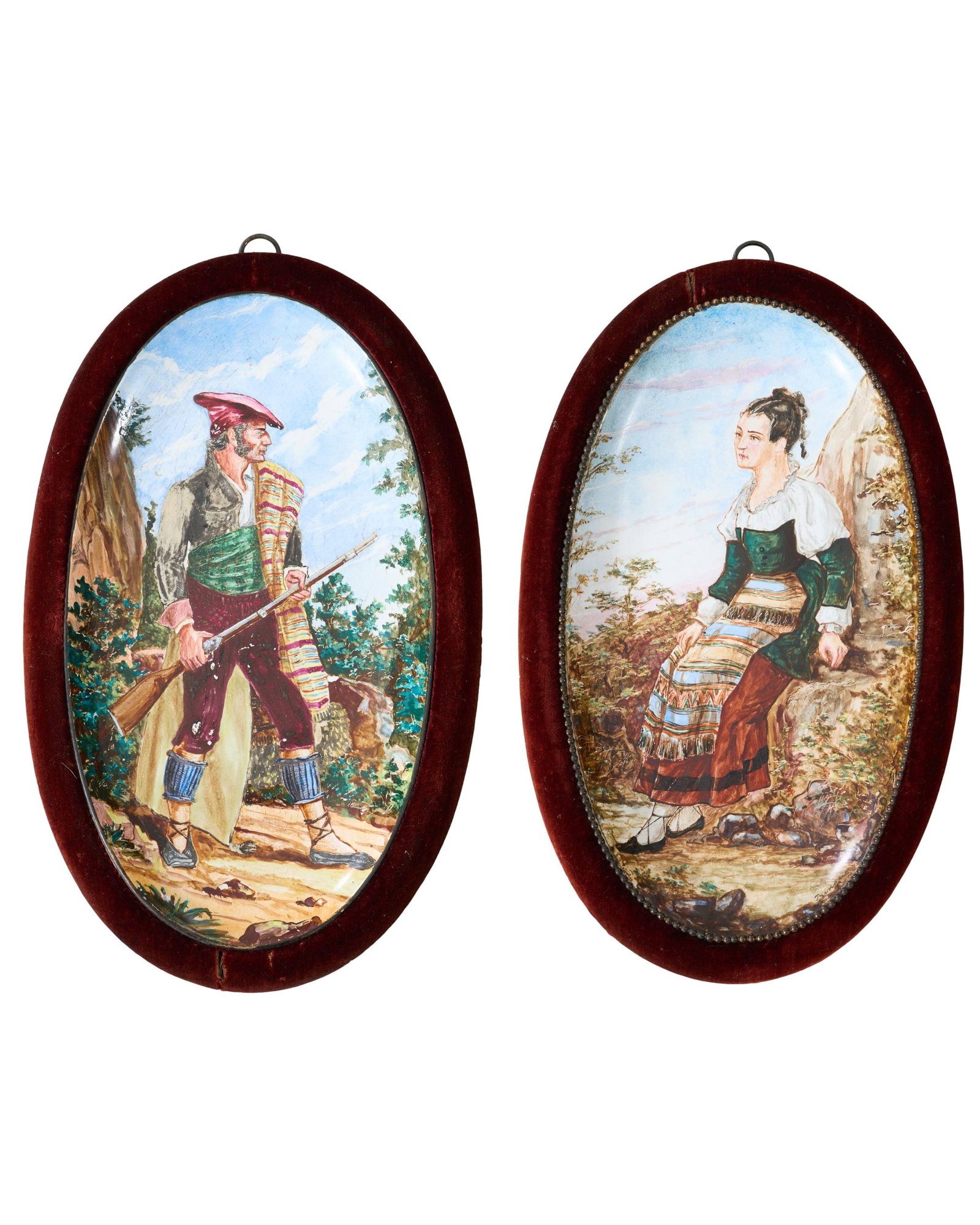 Pair of Large Continental Painted Oval Porcelain Plaques, 20th c., H.- 15 1/2 in., W.- 9 1/2 in., (1 of 7)