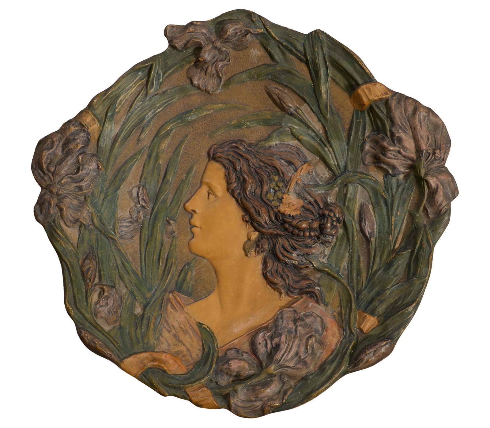 Austrian Art Nouveau Relief Porcelain Wall Charger, c. 1900, H.- 1 1/4 in., Dia.- 15 in. (1 of 3)