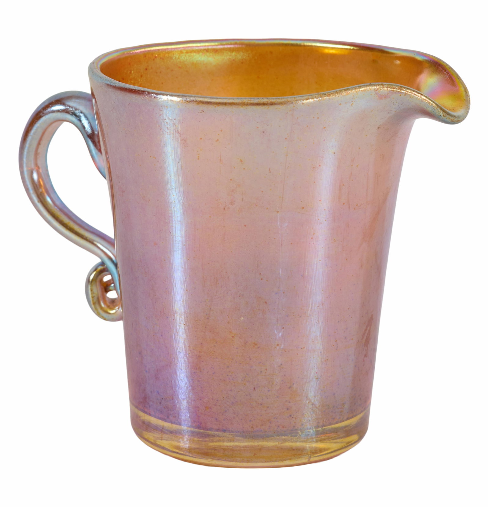 Kew Blas Iridescent Art Glass Creamer, 20th c., H.- 3 1/2 in., W.- 4 1/8 in., D.- 2 5/8 in. (1 of 3)