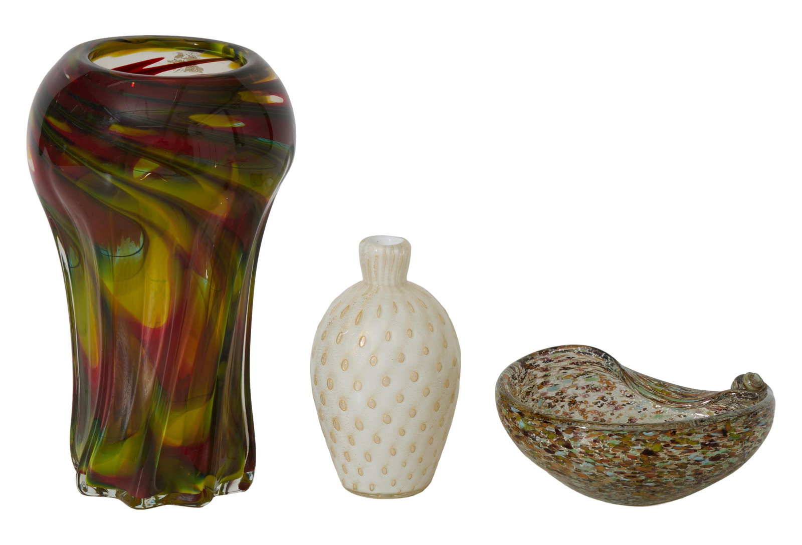 Three Pieces of Hand Blown Art Glass, 20th c., Vase- H.- 9 3/4 in., Dia.- 6 in. (3 Pcs.) (1 of 4)
