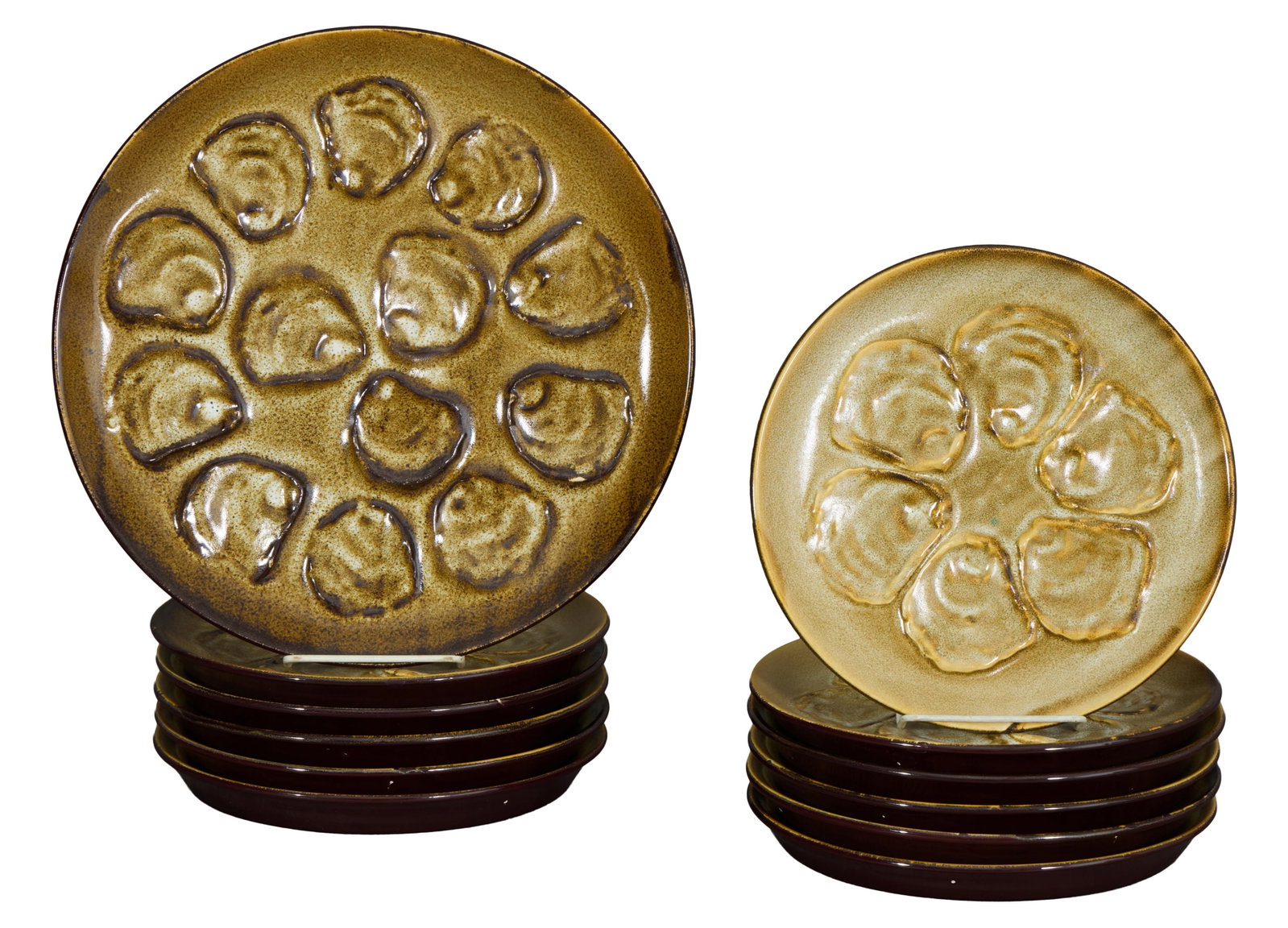 Thirteen Piece French Ceramic Oyster set, 20th c., Plates- H.- 1 in., Dia.- 9 1/4 in; Platter- H.- 1 (1 of 1)