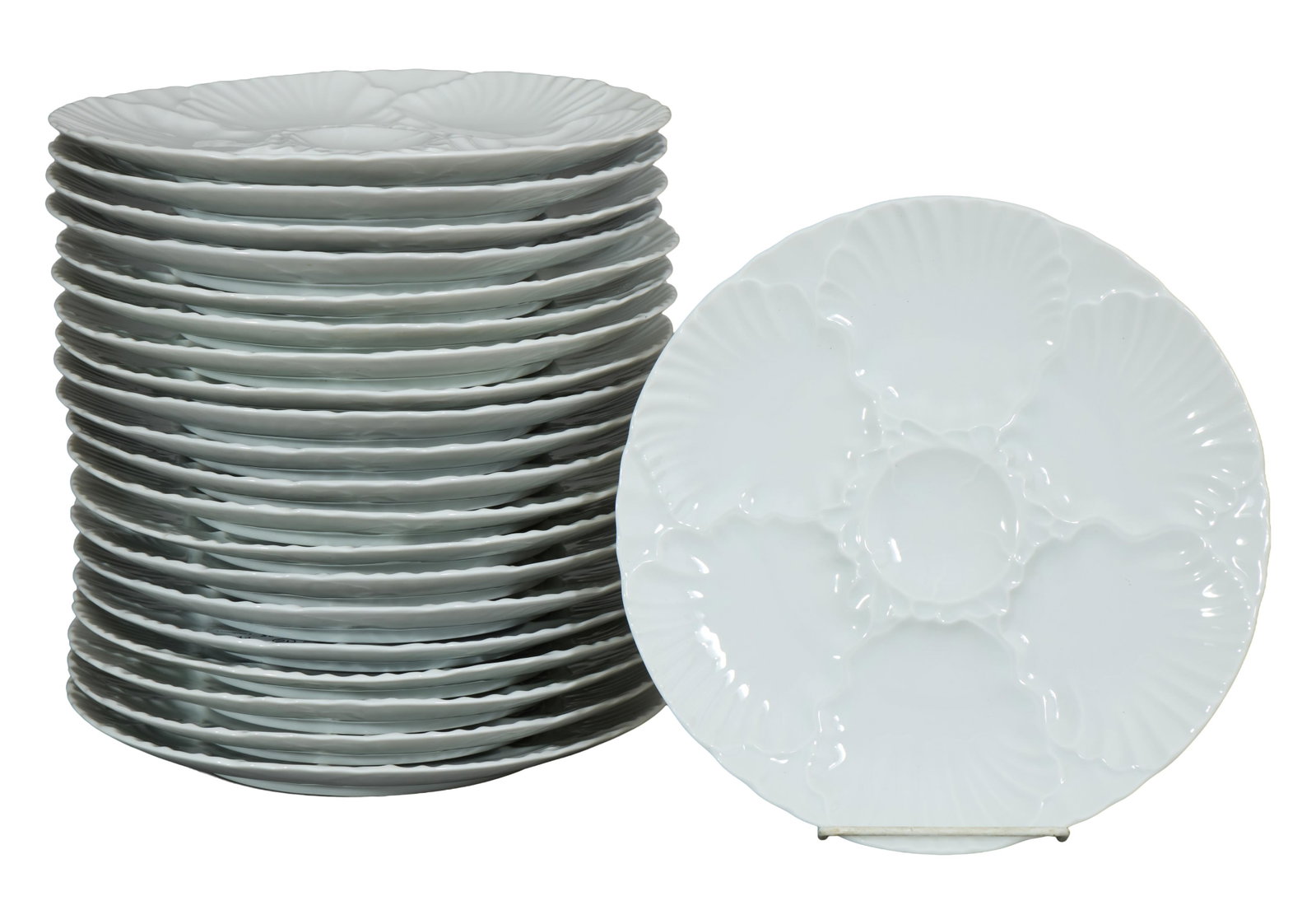 Set of Twenty One German Porcelain Oyster Plates, 20th c., H.- 1 in., Dia.- 9 3/4 in. (21 Pcs.) (1 of 2)