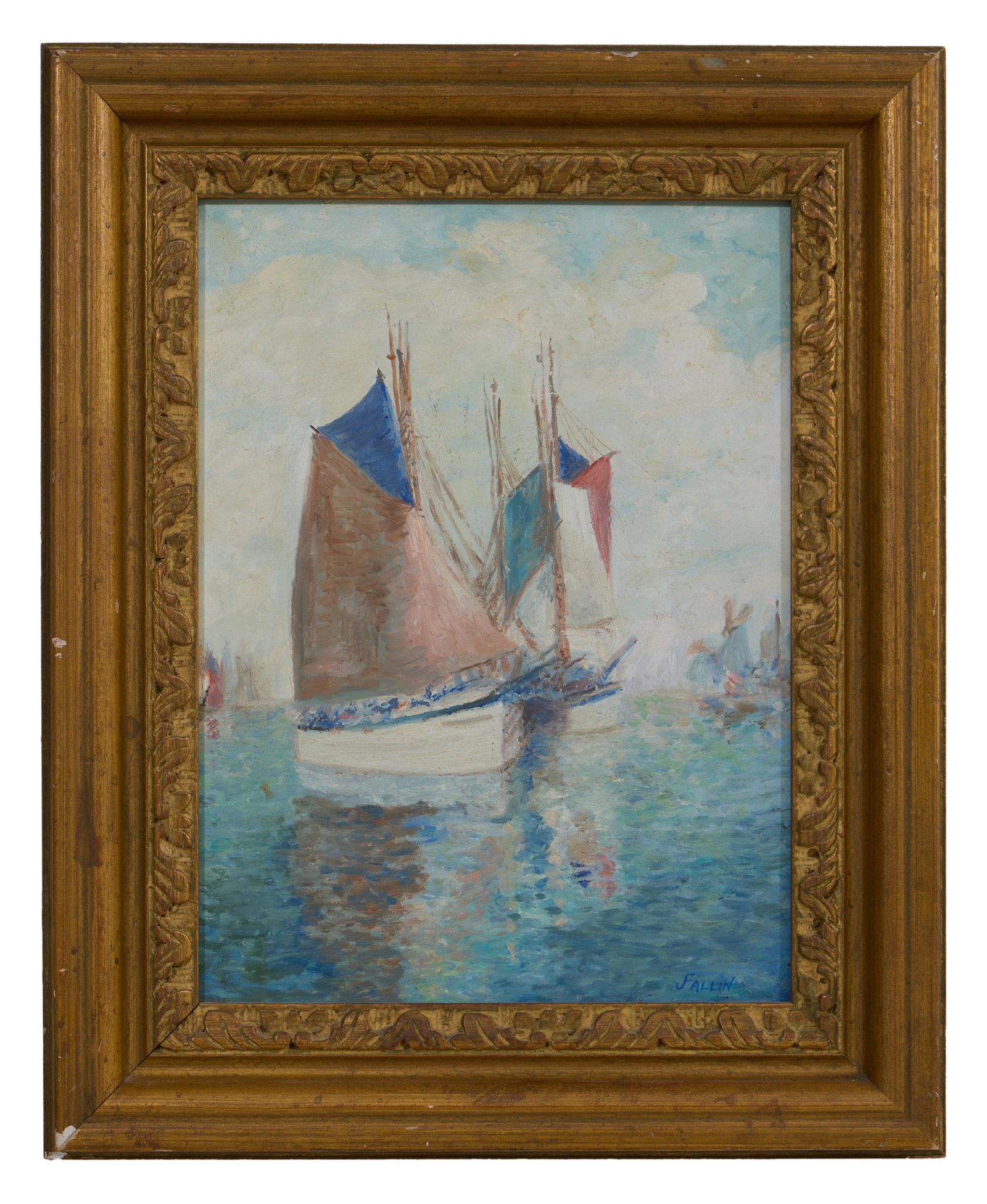 J. Fallin (American, 20th Century), "Sailboats," H.- 12 in., W.- 10 in., Framed- H.- 21 1/4 in., W.- (1 of 4)