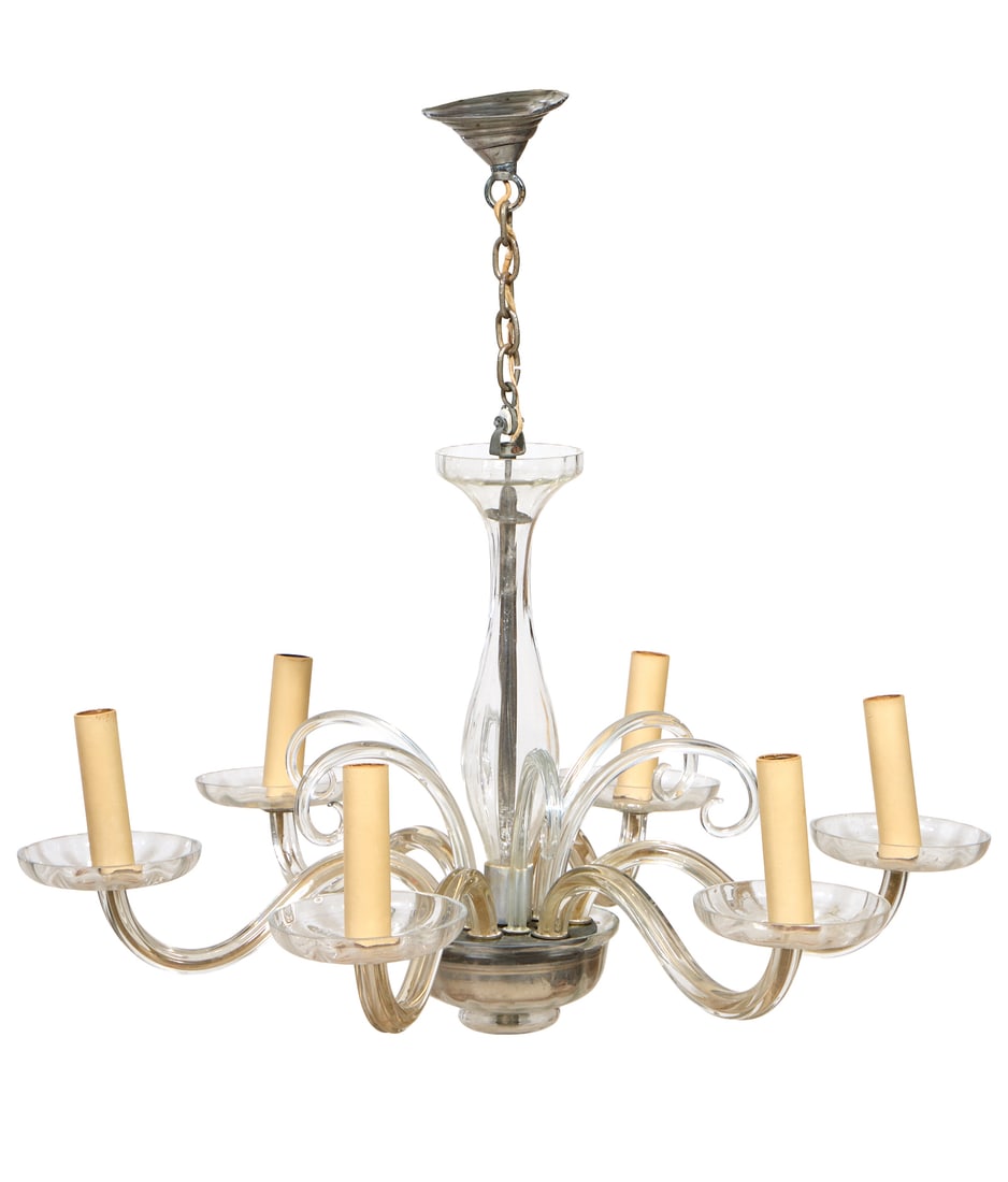 Italian Murano Style Six Light Glass Chandelier, mid/late 20th c., H.- 16 in., Dia.- 28 in. (1 of 1)