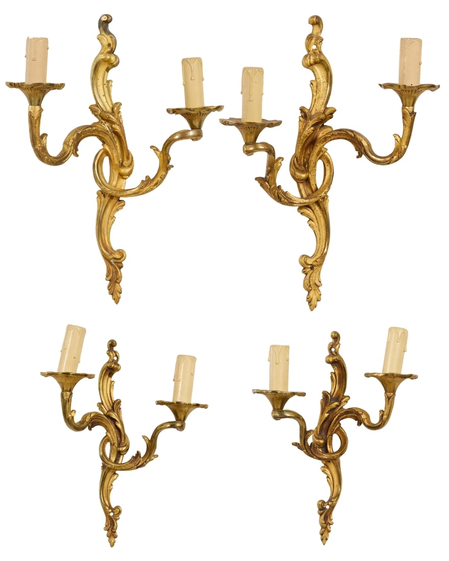 Two Pairs of French Louis XV Style Sconces, mid 20th c., Larger- H.- 15 1/2 in., D.- 11 in., D.- 5 (1 of 5)