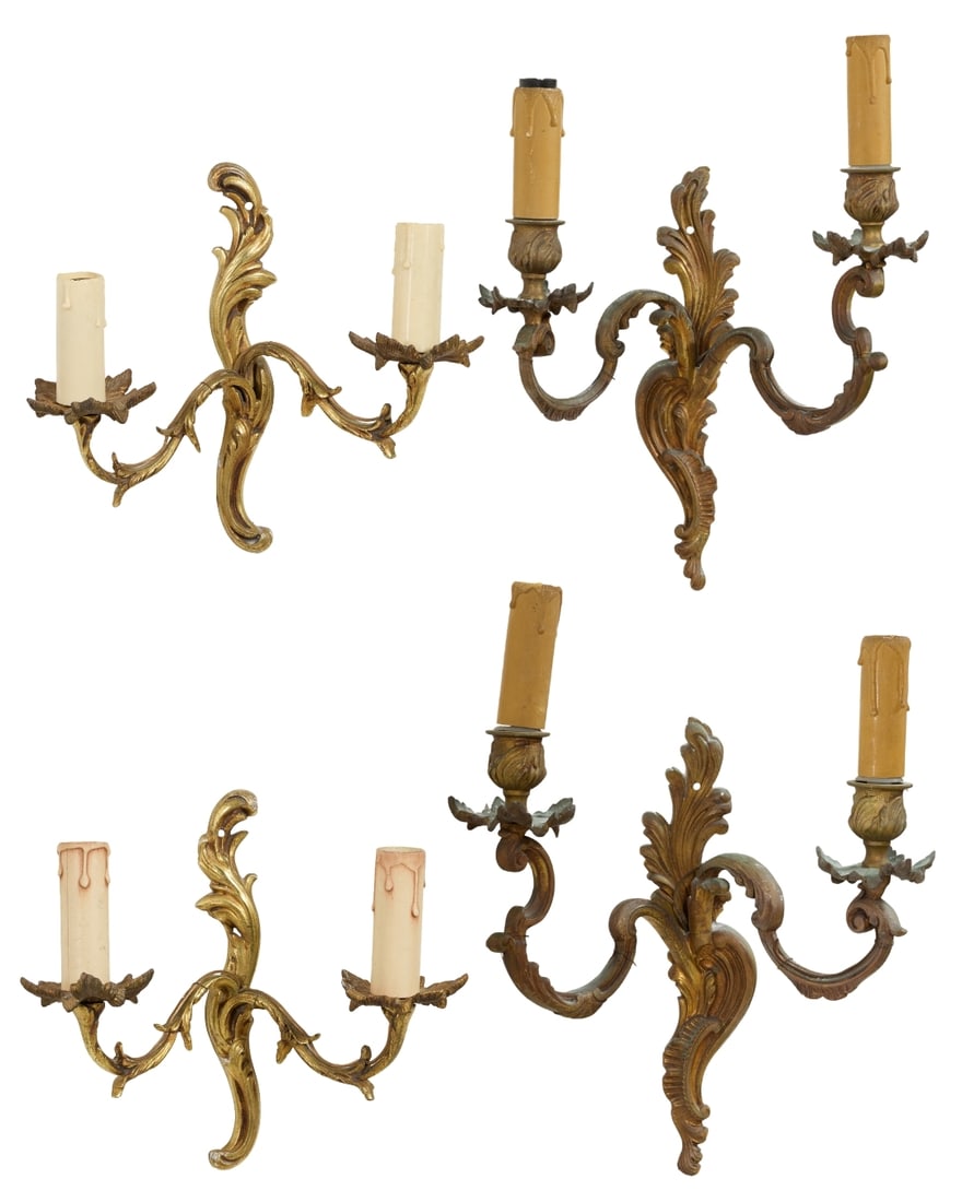 Two Pairs of French Louis XV Style Sconces, mid 20th c., Larger- 10 1/2 in., W.- 10 1/2 in., D.- 5 (1 of 5)