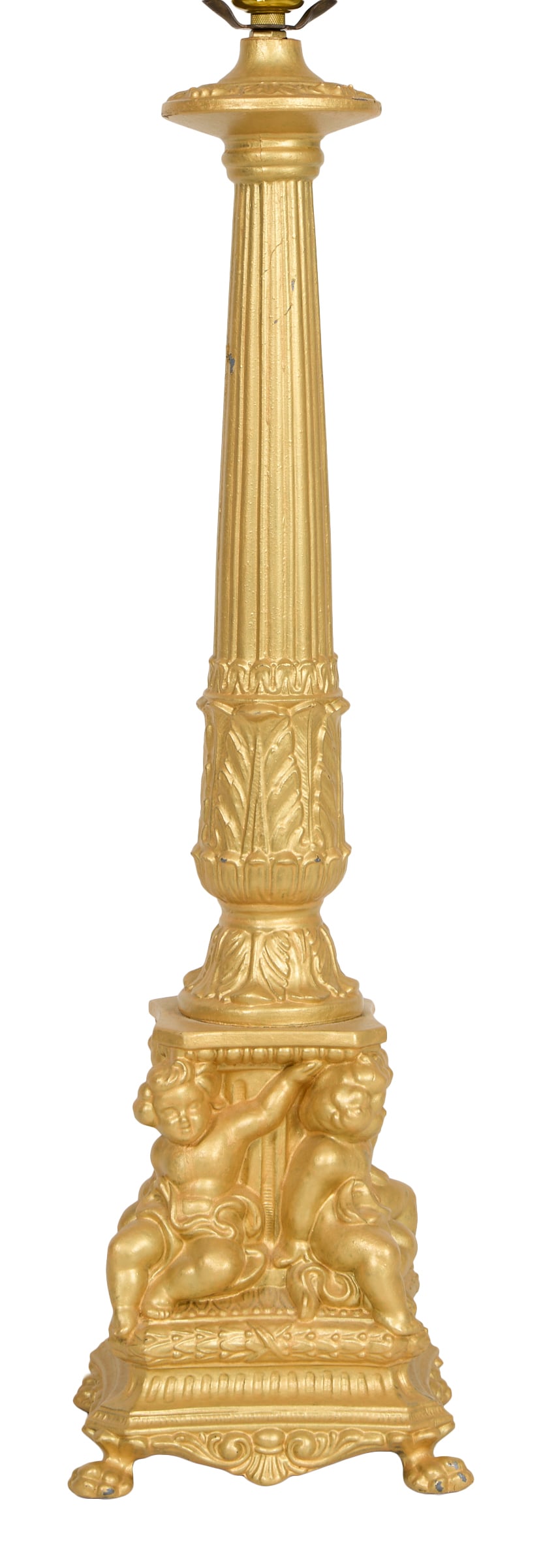 Gilt Metal Figural Columnar Lamp, 20th c., H.- 23 in., W.- 6 3/4 in., D.- 6 3/4 in. (1 of 3)