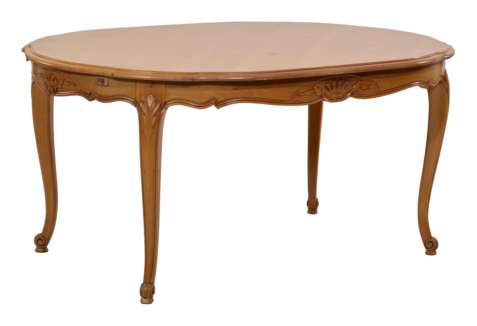 French Louis XV Style Beech Dining Table, late 20th c., H.- 30 in., W.- 62 in., Extended- 97 in., (1 of 2)