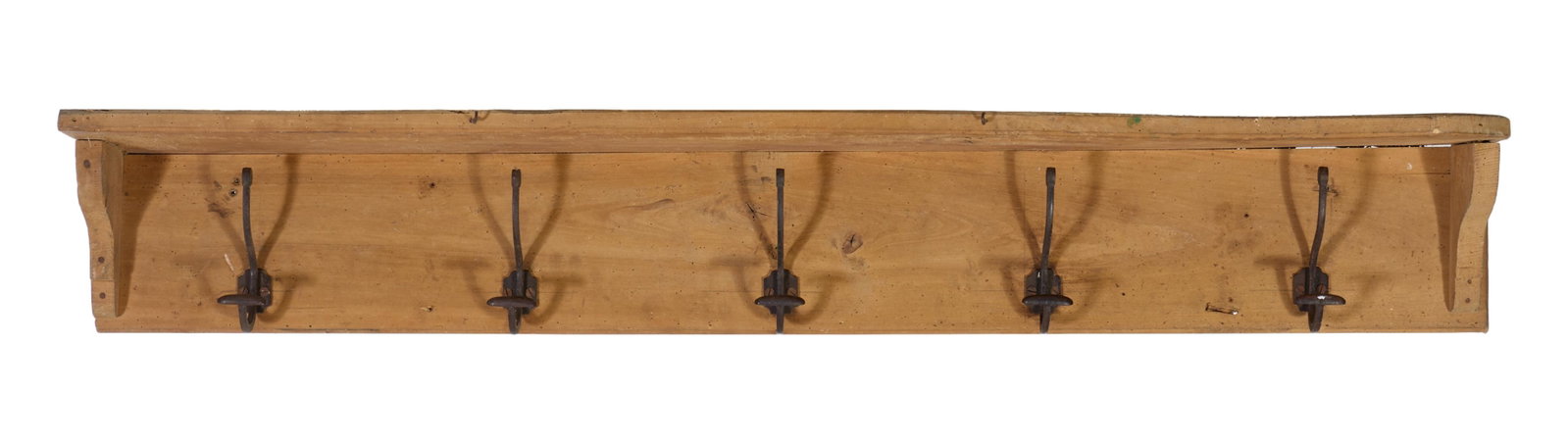 French Provincial Pine Hat and Cloak Rack, mid 20th c., H.- 9 in., W.- 60 in., D.- 9 in. (1 of 2)