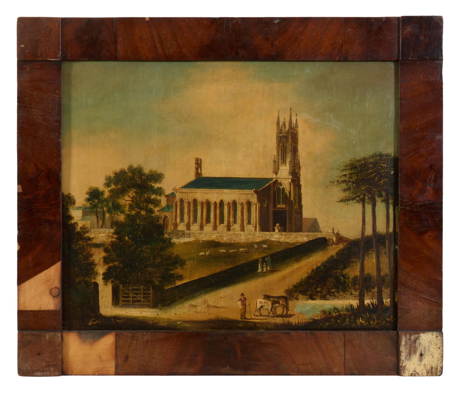 English School (19th Century), "Cathedral Scene with Figures," H.- 18 5/8 in., W.- 22 3/4 in., (1 of 3)