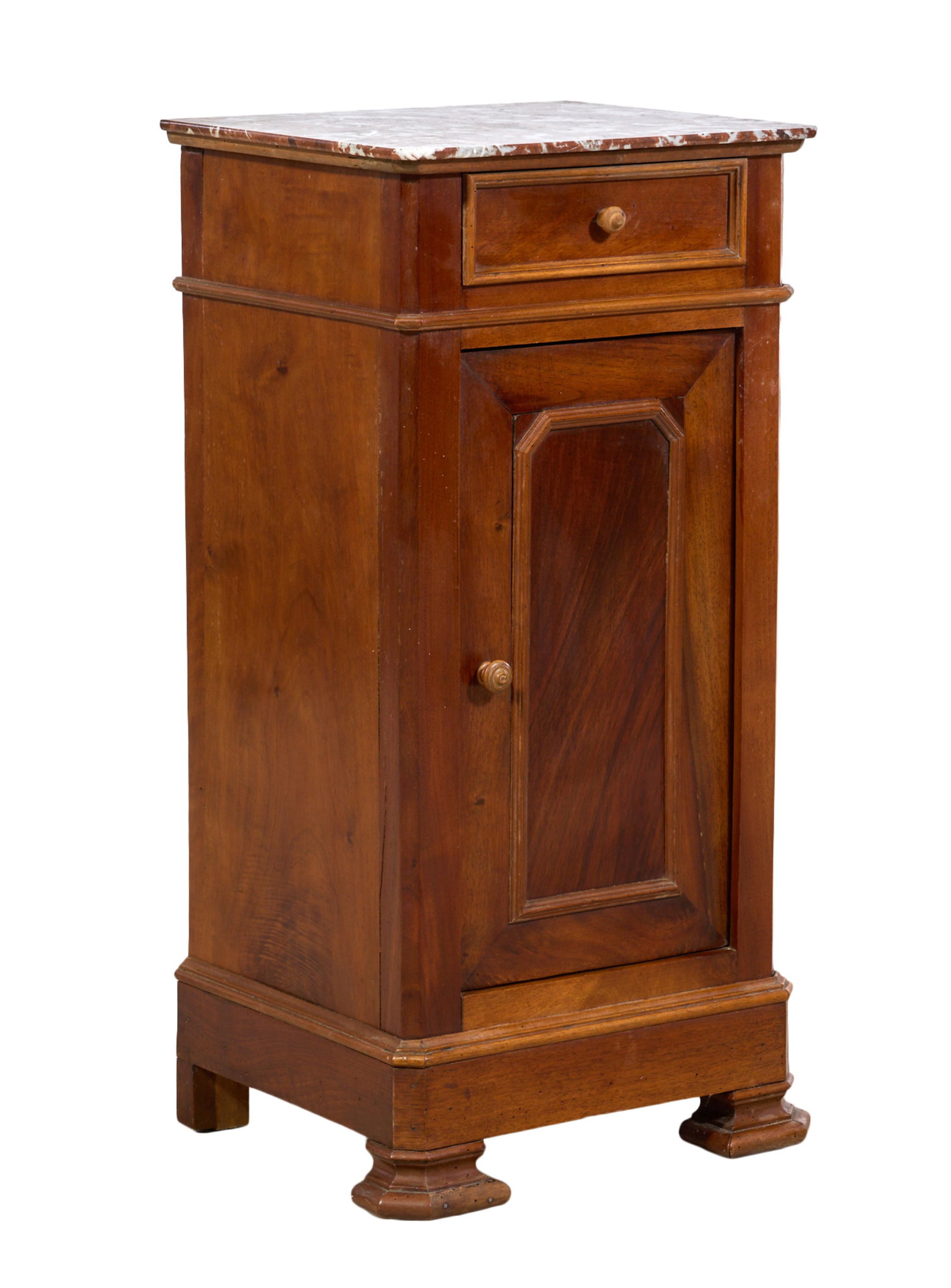 French Louis Philippe MarbleTop Nightstand, mid 19th c., H.- 31 in., W.- 15 in., D.- 13 in. (1 of 2)