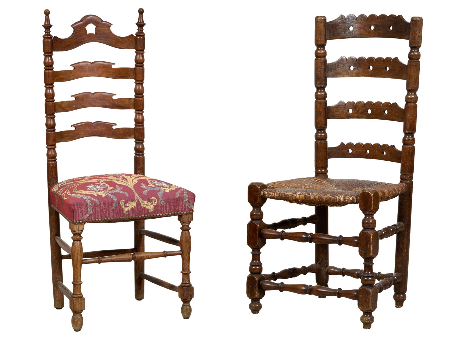 Two French Provincial Louis XIII Style Ladder Back Chairs, late 20th c., Rush Seat- H.- 42 1/3 in., (1 of 1)