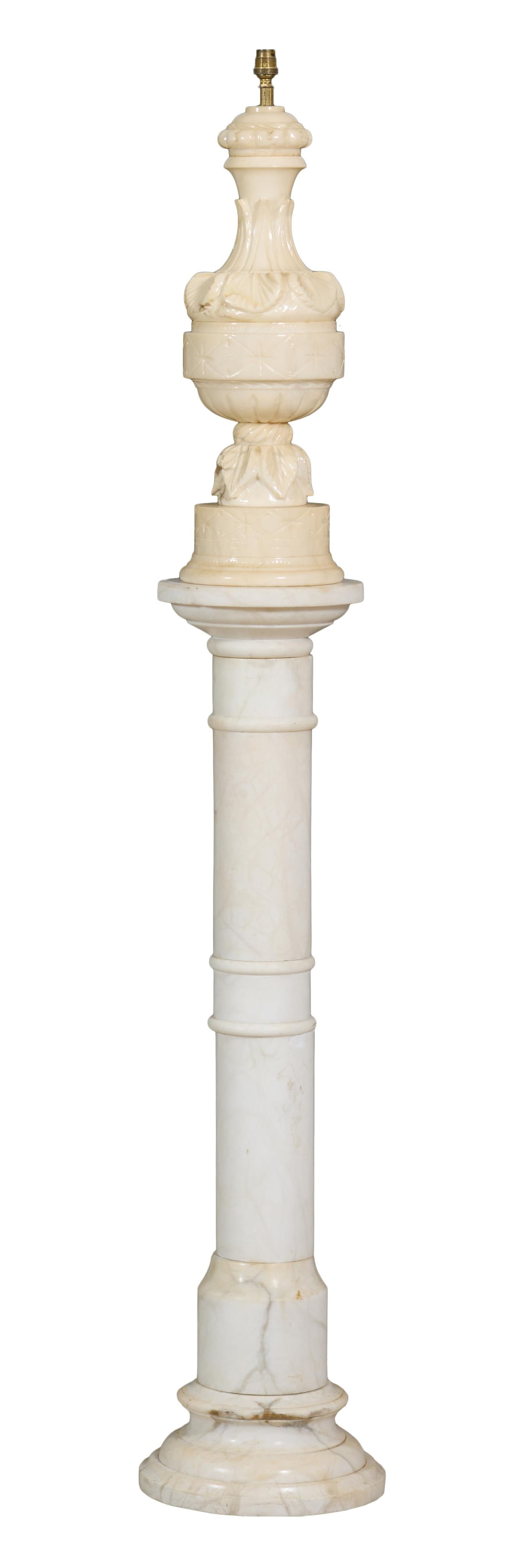 Continental Alabaster Lamp on Marble Column, early 20th c., Lamp- H.- 25 in., Dia.- 9 in.; Column- (1 of 2)