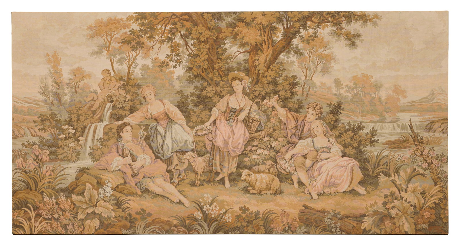 French Woven Tapestry, After 18th Century Fete Galante Scene, 20th c., H.- 76 1/2 in., W. - 39 in. (1 of 2)
