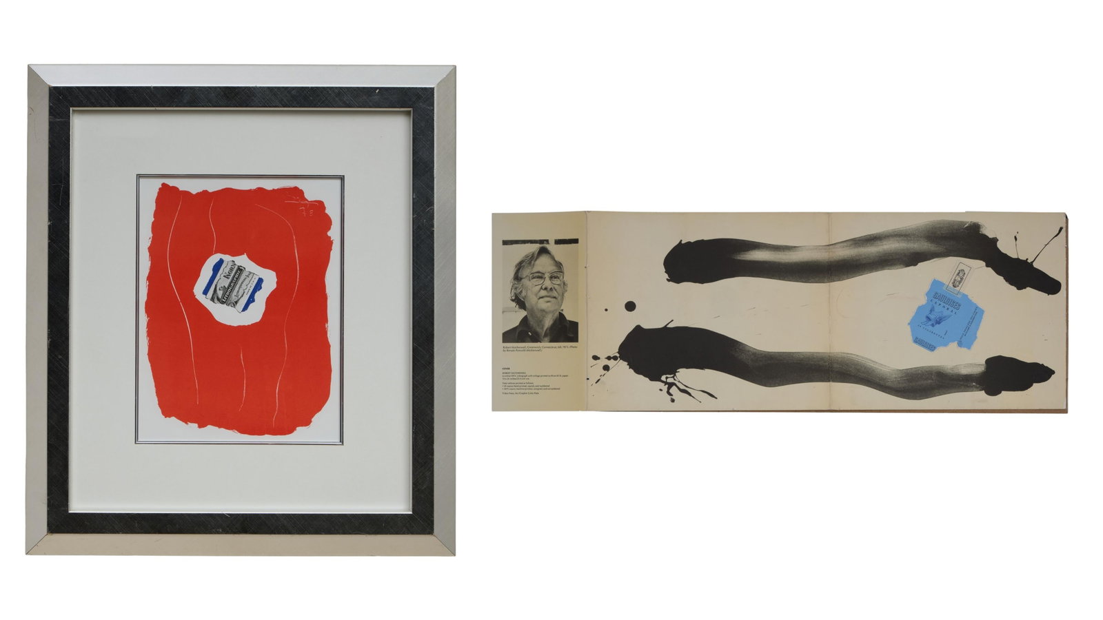 Robert Motherwell, "Tricolor 137," for the XXe Siecle Review," 1973, Lithograph sight- H.- 12 1/4: Robert Motherwell, "Tricolor 137," for the XXe Siecle Review," 1973, color lithograph on paper, printed by Mourlot, Paris, signed and dated upper left in print, presented in a silvered wood frame; tog