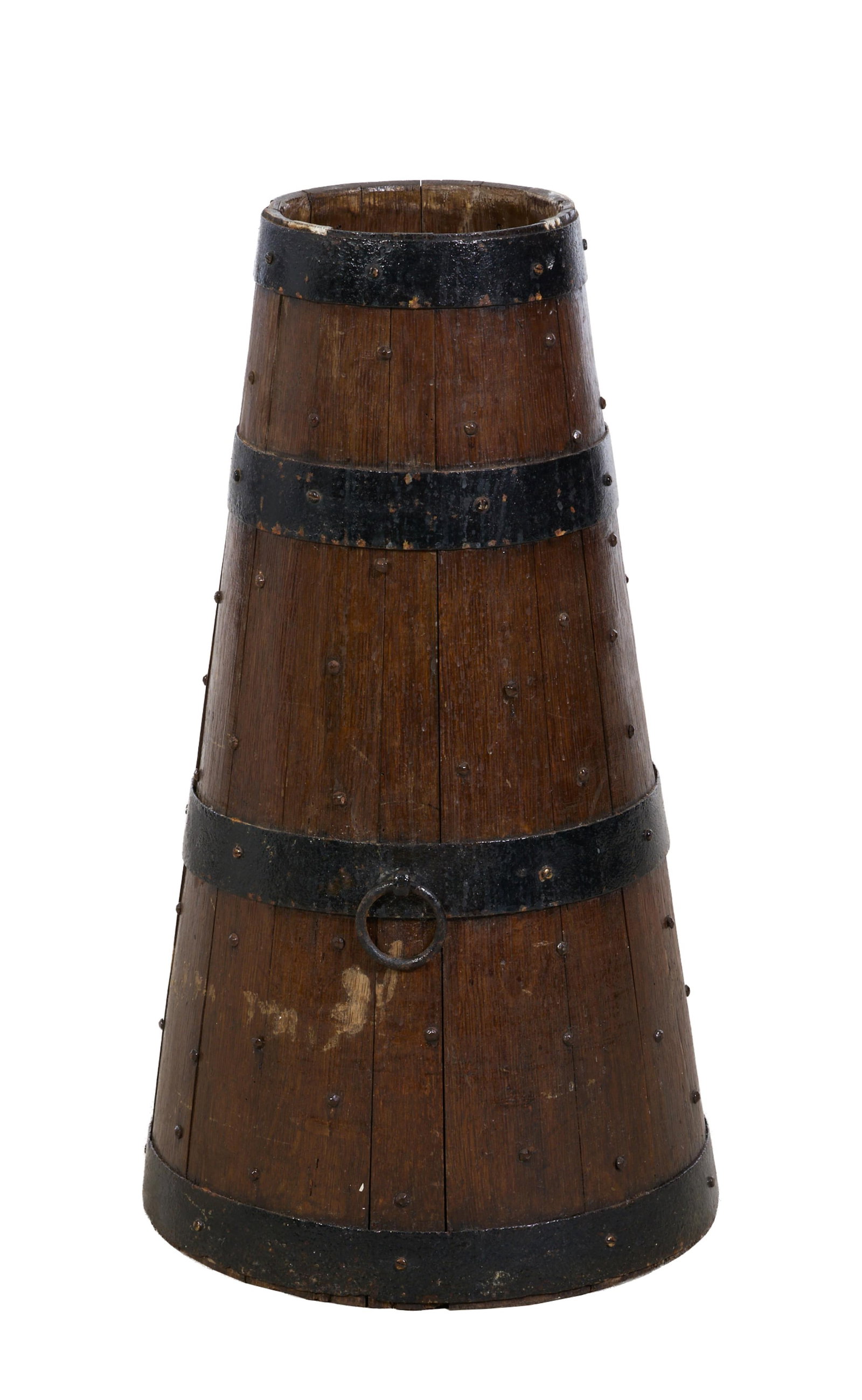 French Provincial Metal and Wood Butter Barrel Churn Body, mid/late 19th c., H.- 27 in., Dia.- 15 (1 of 1)