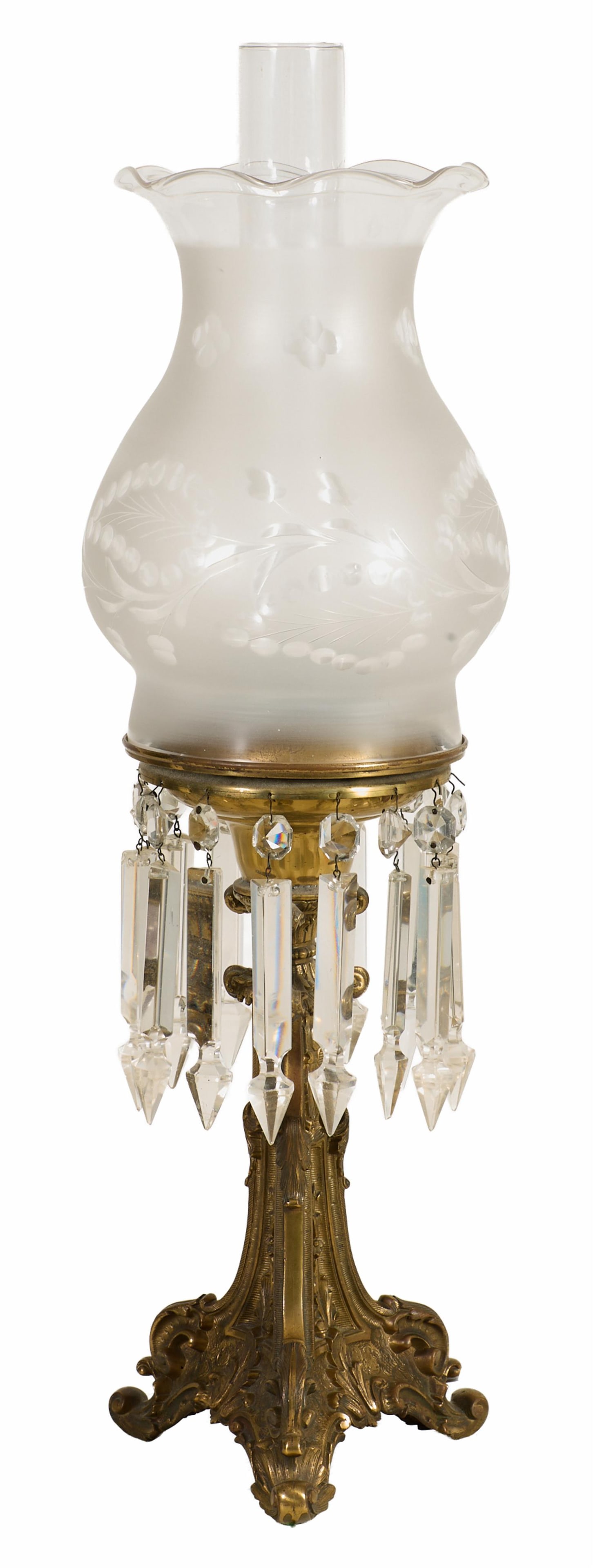 Prism Hung Gilt Bronze Astral Lamp, 19th c., H.- 27 in., Dia.- 7 in. (1 of 3)