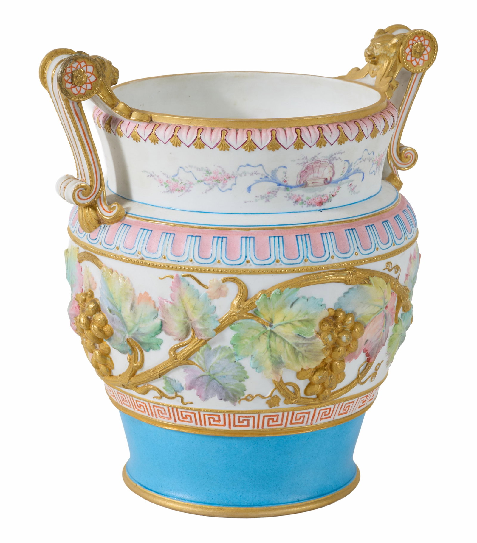 Gille Jeune Ornate Relief Two Handled Baluster Biscuit Porcelain Vase, mid-19th c., H.- 10 5/8 in., (1 of 4)