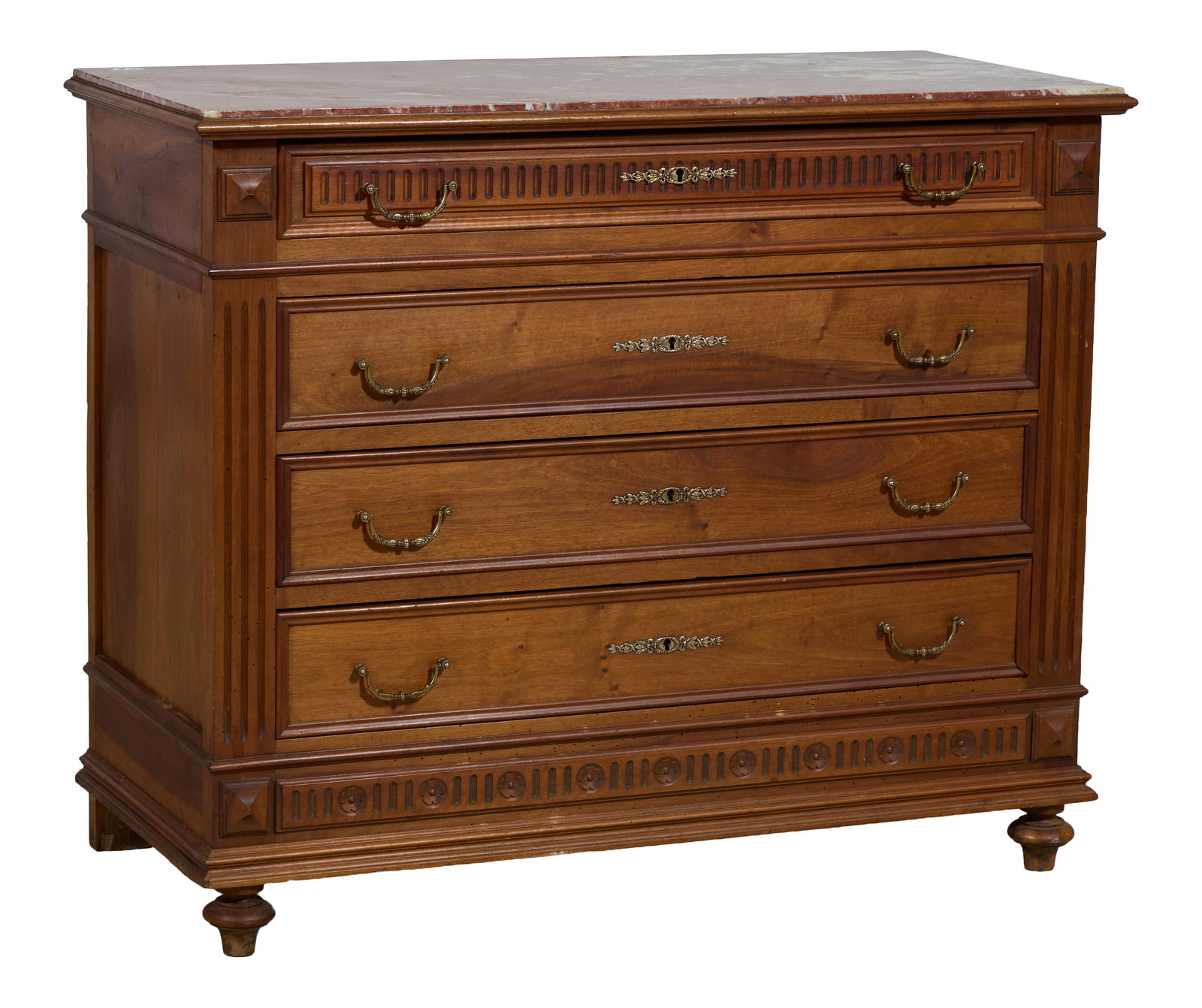 French Henri II Style Marble Top Walnut Commode, late 19th c., H.- 38 3/4 in., W.- 46 1/2 in., D.- (1 of 2)