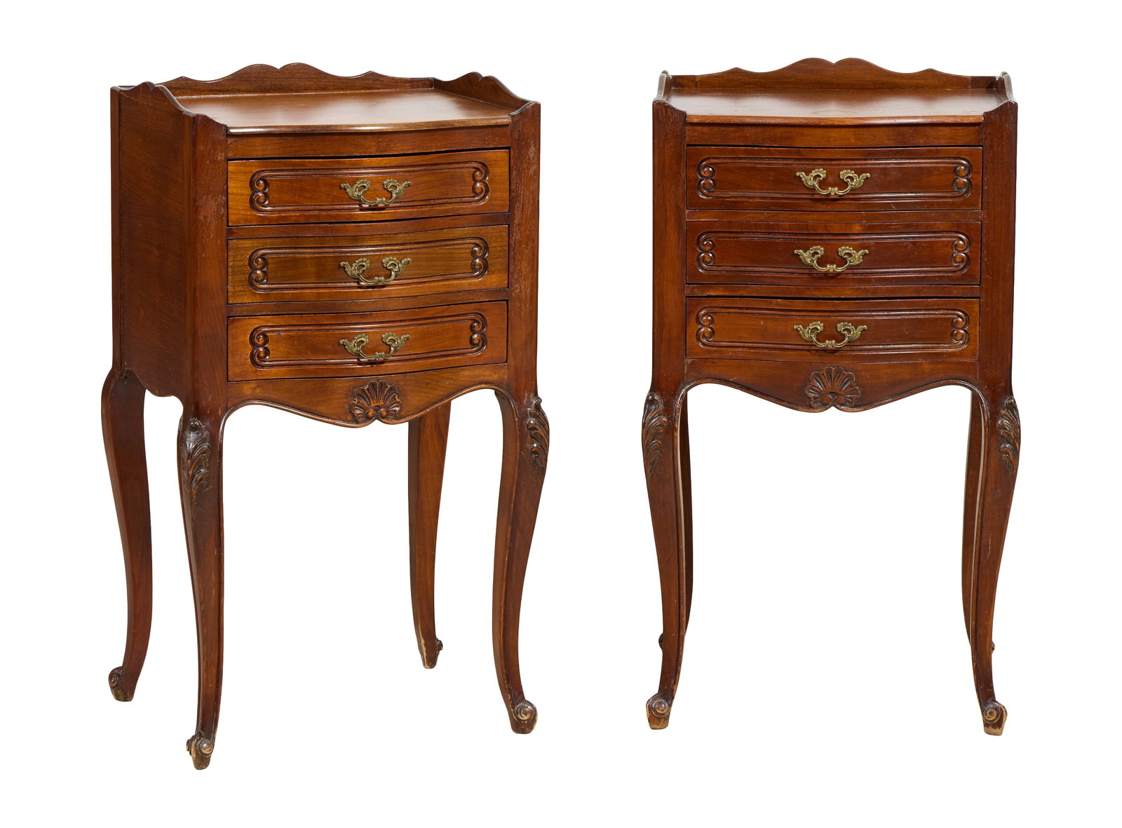 Pair of French Louis XV Style Cherry Nightstands, mid/late 20th c., Each- H.- 28 in., W.- 15 1/2 (1 of 1)