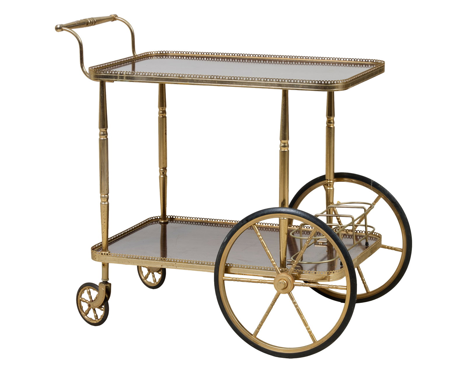 French Art Nouveau Style Brass and Wood Desserte Cart, mid 20th c., H.- 28 1/2 in., W.- 32 in., D.- (1 of 1)