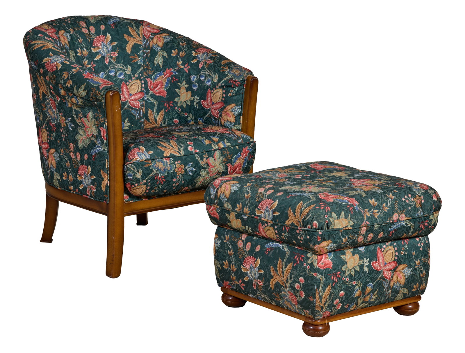 French Louis Philippe Inspired Barrel Chair and Ottoman, late 20th c., Chair- H.- 31 1/2 in., W.- 27 (1 of 3)