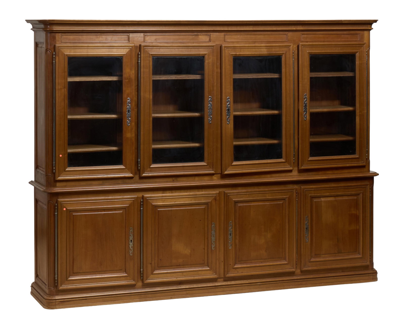French Louis Philippe Style Cherry Bibliotheque a Deux Corps, late 20th c., H.- 75 in., W.- 99 in., (1 of 1)