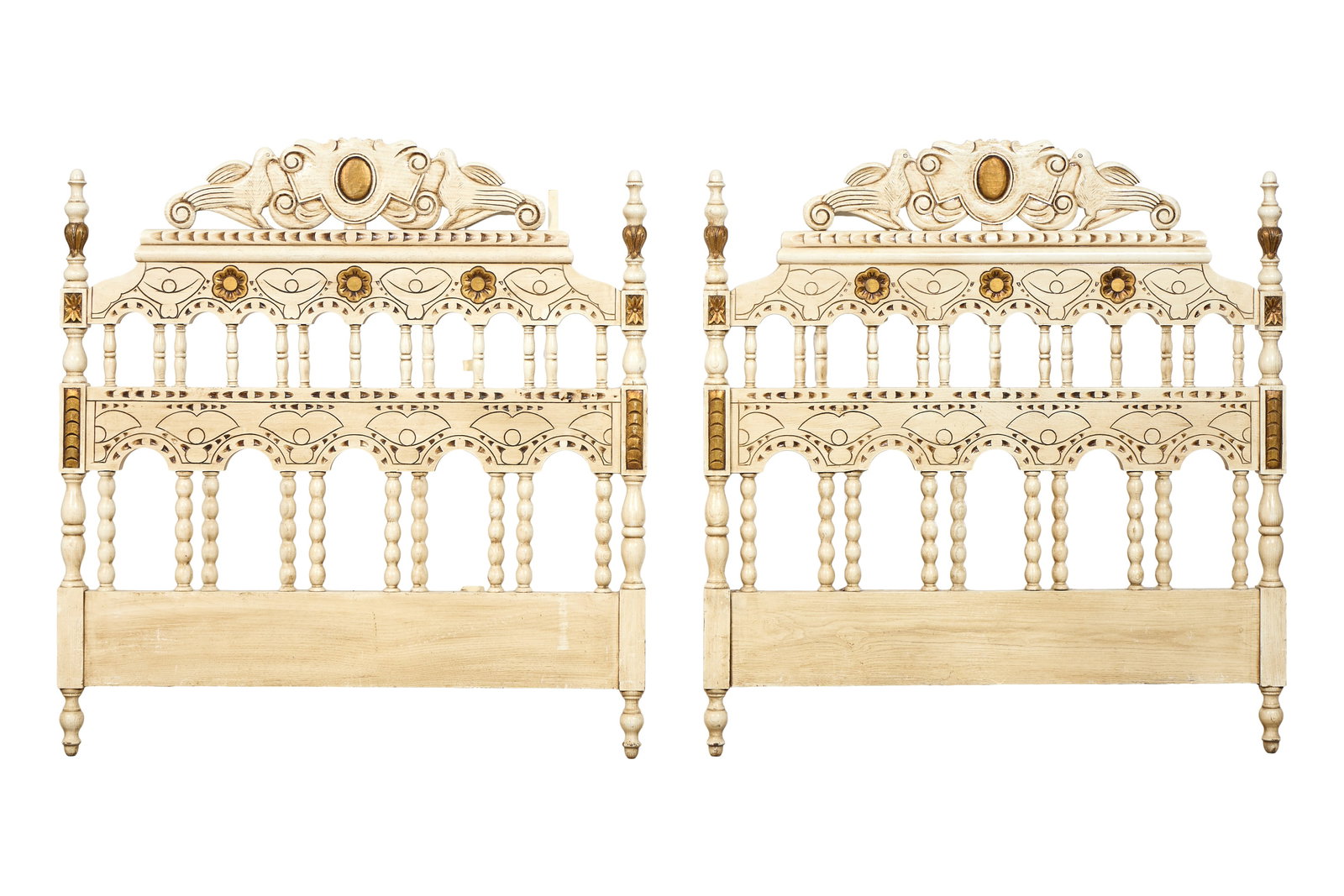 Pair of Spanish Style Polychromed Giltwood Headboards, mid 20th c., Each- H.- 44 in., W.- 41 1/2 (1 of 4)