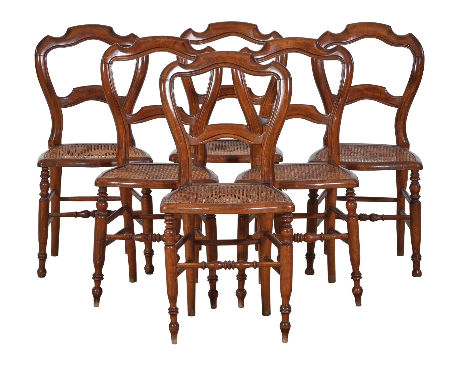 Set of Six French Louis Philippe Carved Walnut Dining Chairs, mid 19th c., Each- H.- 34 1/2 in., W.- (1 of 2)