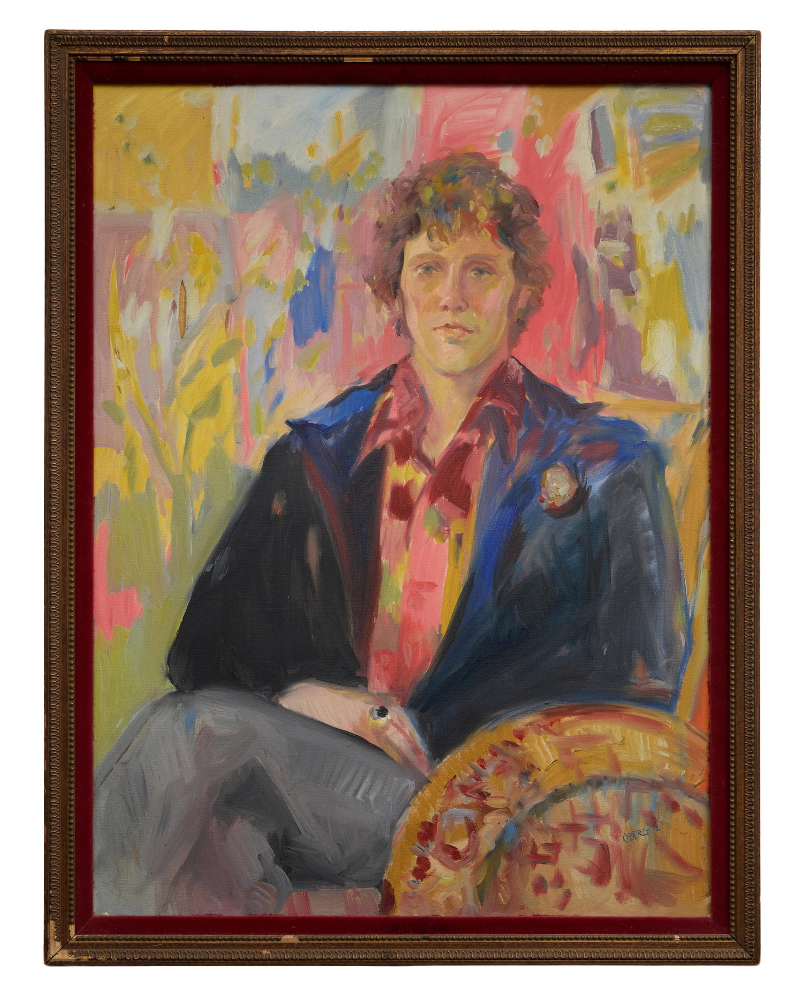 J. Berg (American, 20th Century), "Portrait of a Man Seated," 1972, H.- 40 in., W.- 30 in., Framed-: J. Berg (American, 20th Century), "Portrait of a Man Seated," 1972, oil on canvas, signed and dated lower right, presented in a wood frame, H.- 40 in., W.- 30 in., Framed- H.- 43 3/4 in., W.- 30 3/4 i